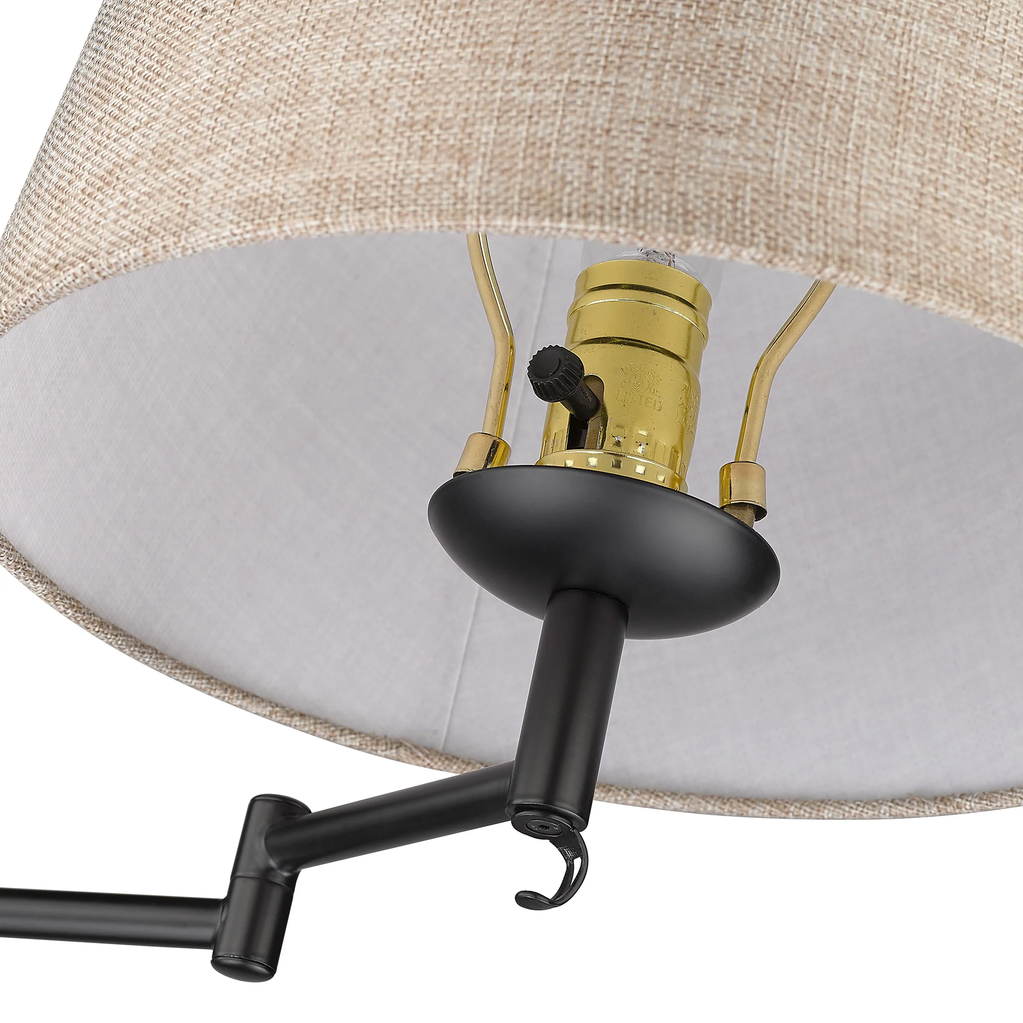 Eleanor 1-light Swing Arm Wall Lamp in Matte Black and Natural Sisal shade - Image 6