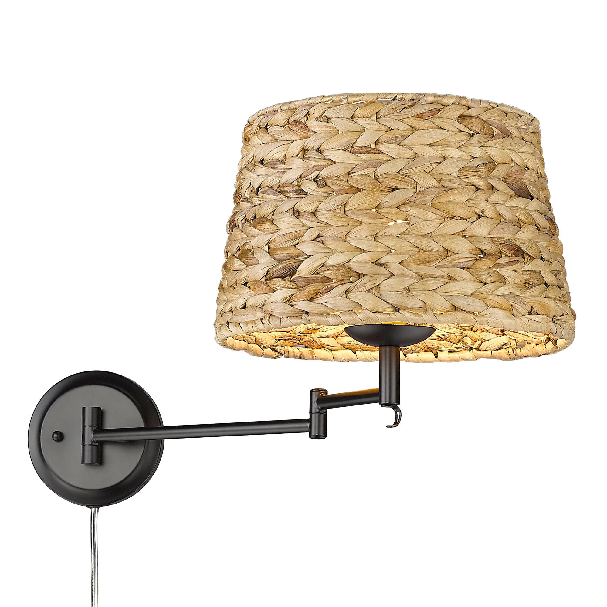 Eleanor 1-light Swing Arm Wall Lamp in Matte Black and Woven Sweet Grass shade - Image 4