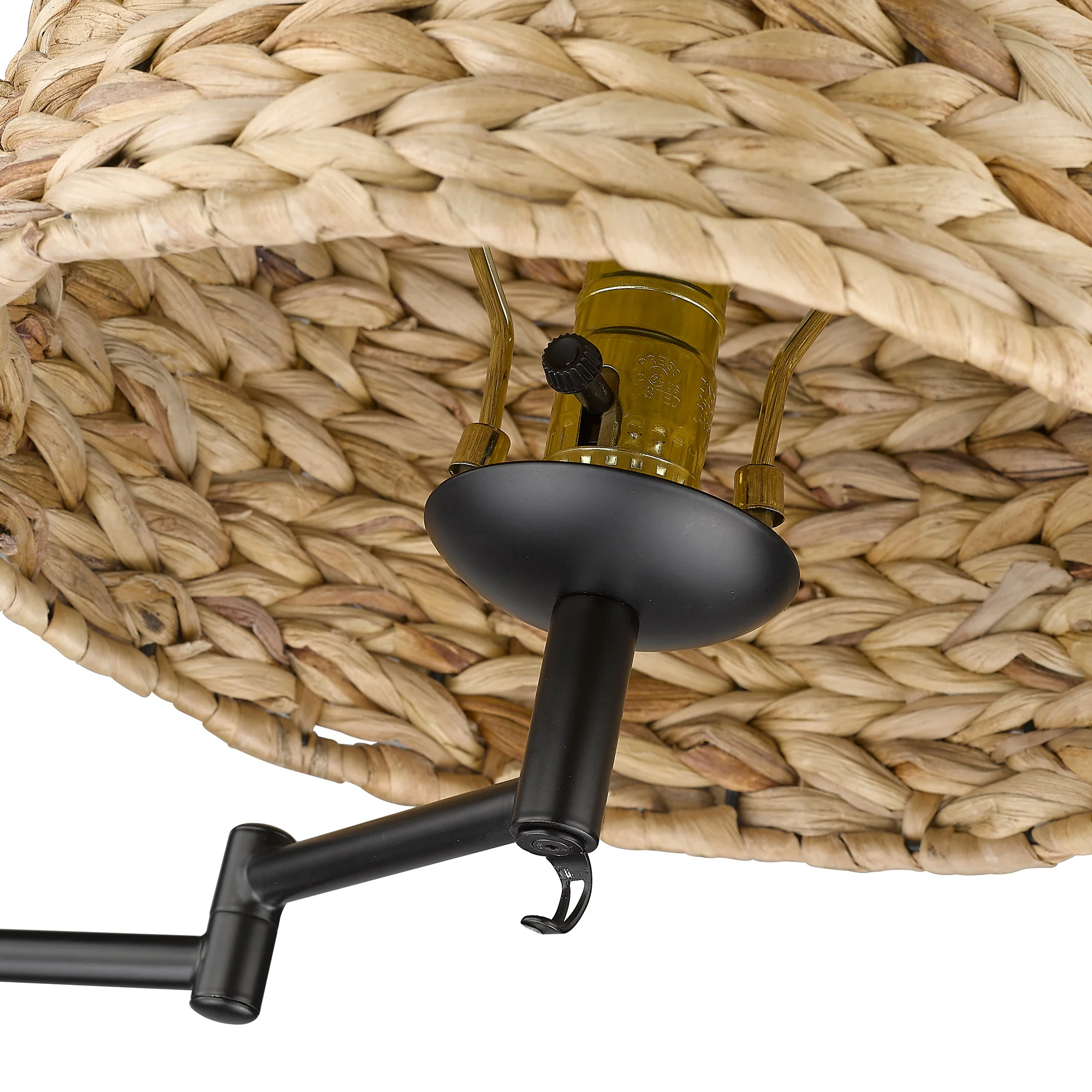 Eleanor 1-light Swing Arm Wall Lamp in Matte Black and Woven Sweet Grass shade - Image 5