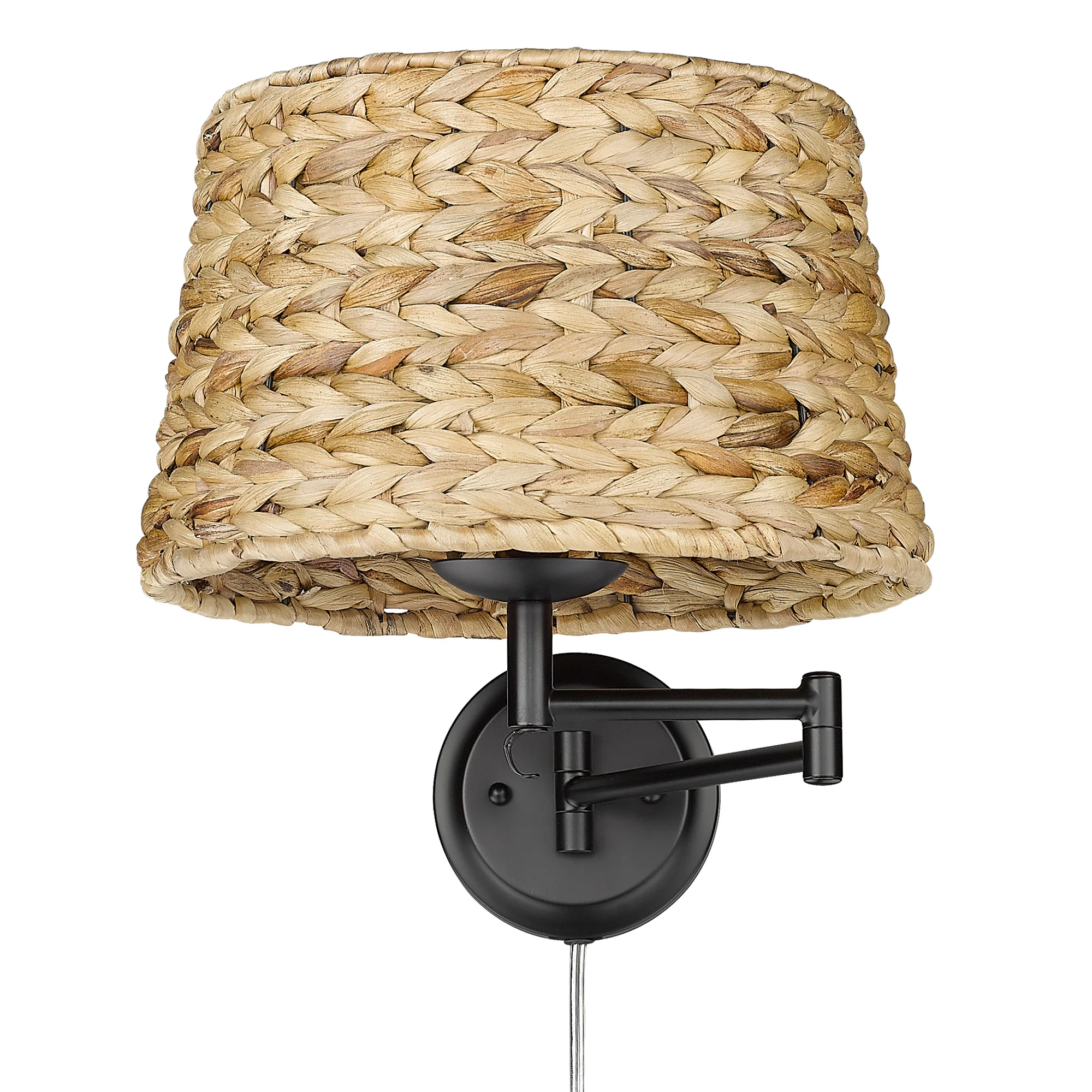 Eleanor 1-light Swing Arm Wall Lamp in Matte Black and Woven Sweet Grass shade - Image 8