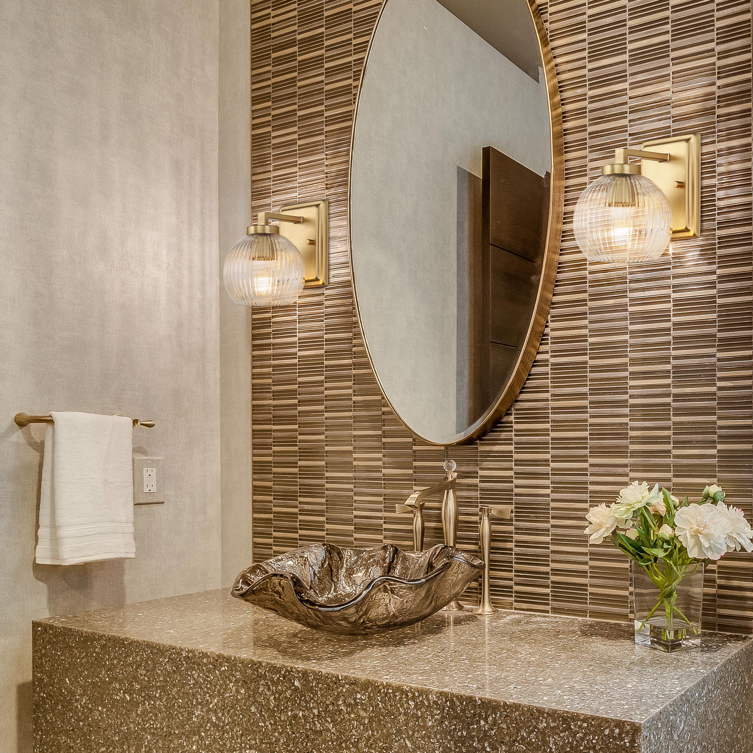 Elliott 1-light Vanity in Brushed Champagne Brass and Clear Ribbed Glass - Image 8
