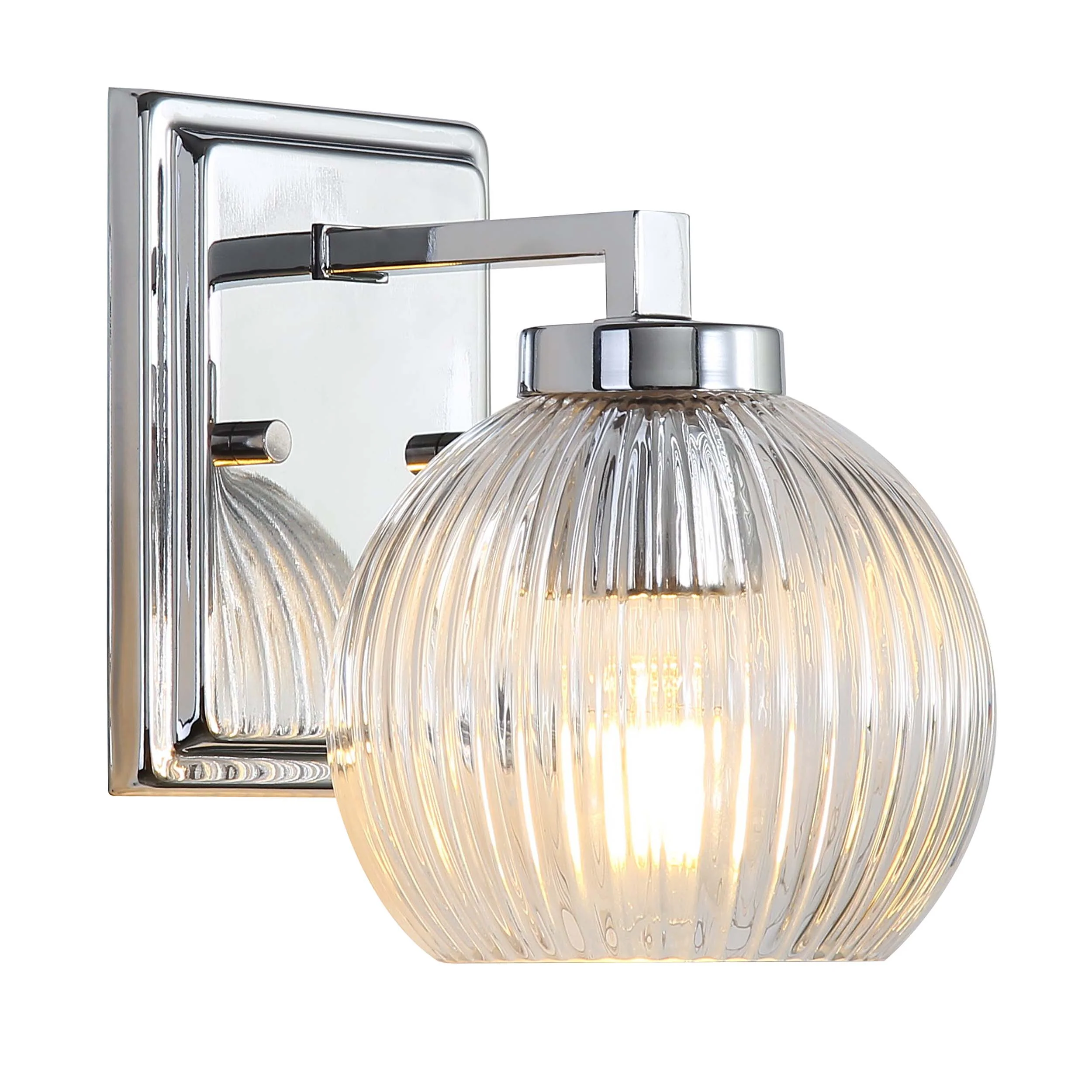 Elliott 1-light Vanity in Chrome and Clear Ribbed Glass