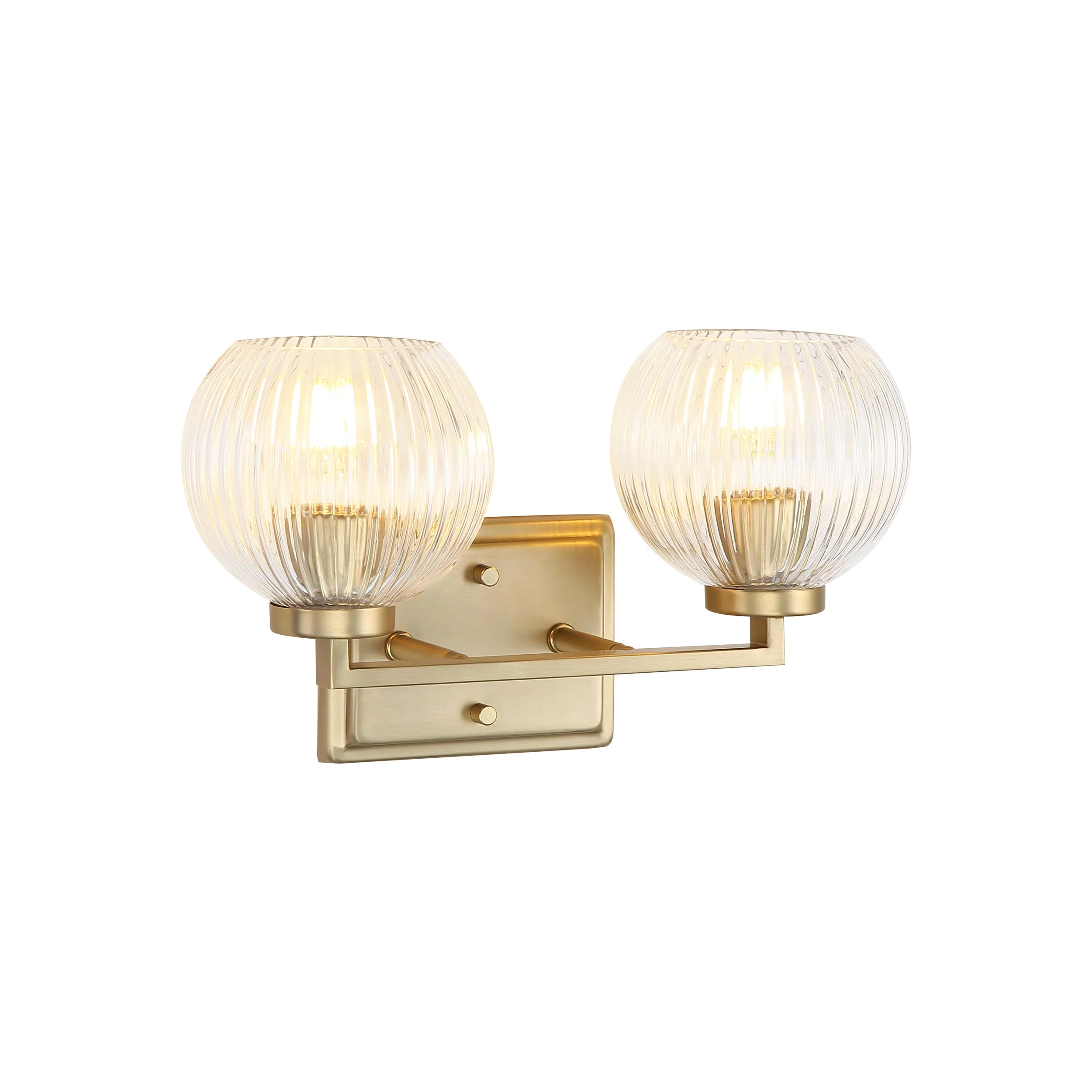 Elliott 2-light Vanity in Brushed Champagne Brass and Clear Ribbed Glass - Image 3