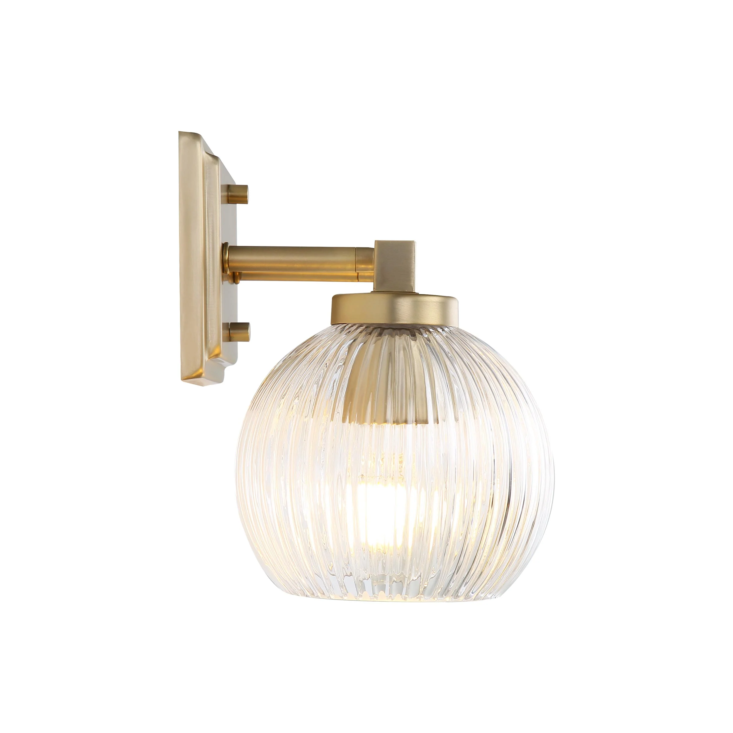 Elliott 2-light Vanity in Brushed Champagne Brass and Clear Ribbed Glass - Image 4
