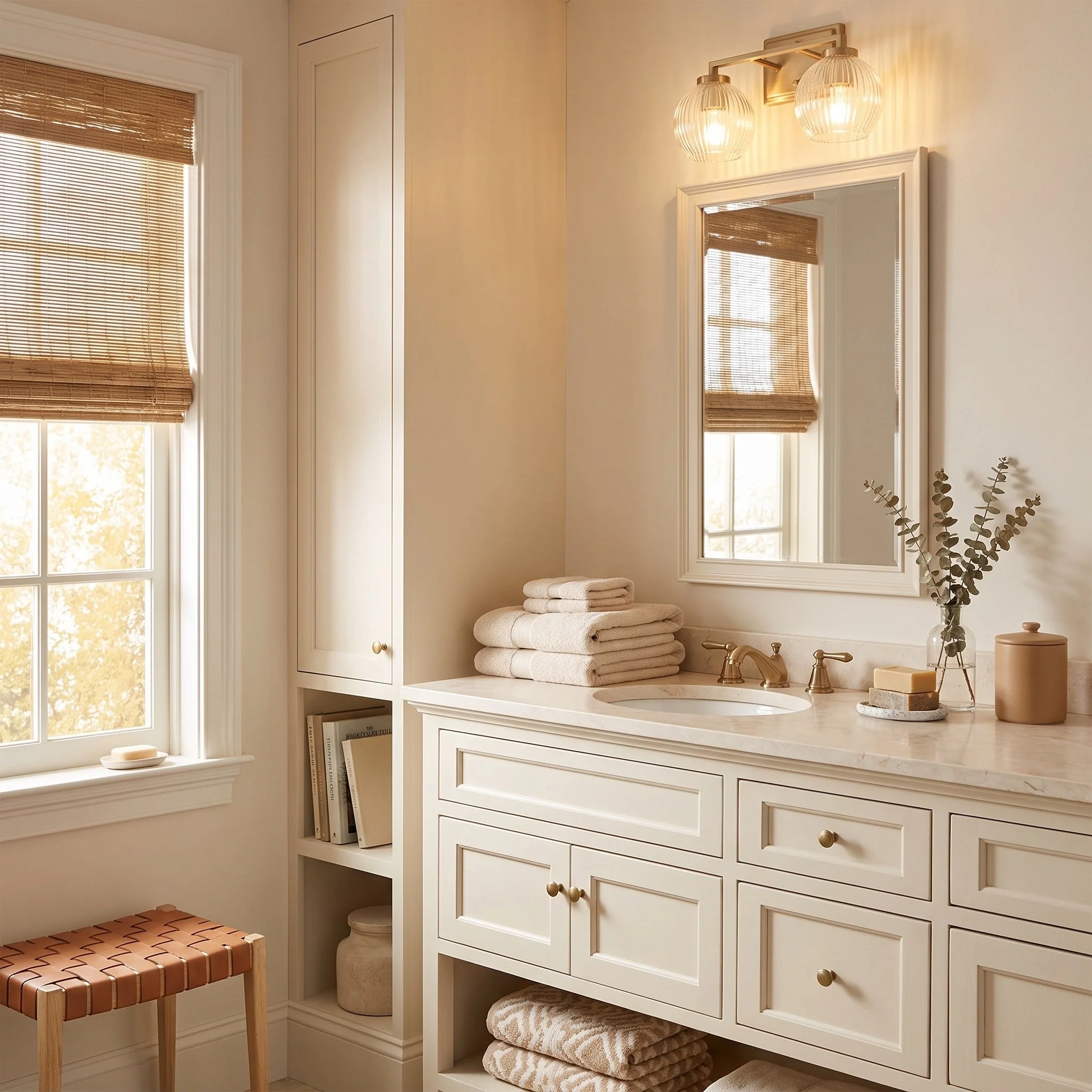 Elliott 2-light Vanity in Brushed Champagne Brass and Clear Ribbed Glass - Image 7