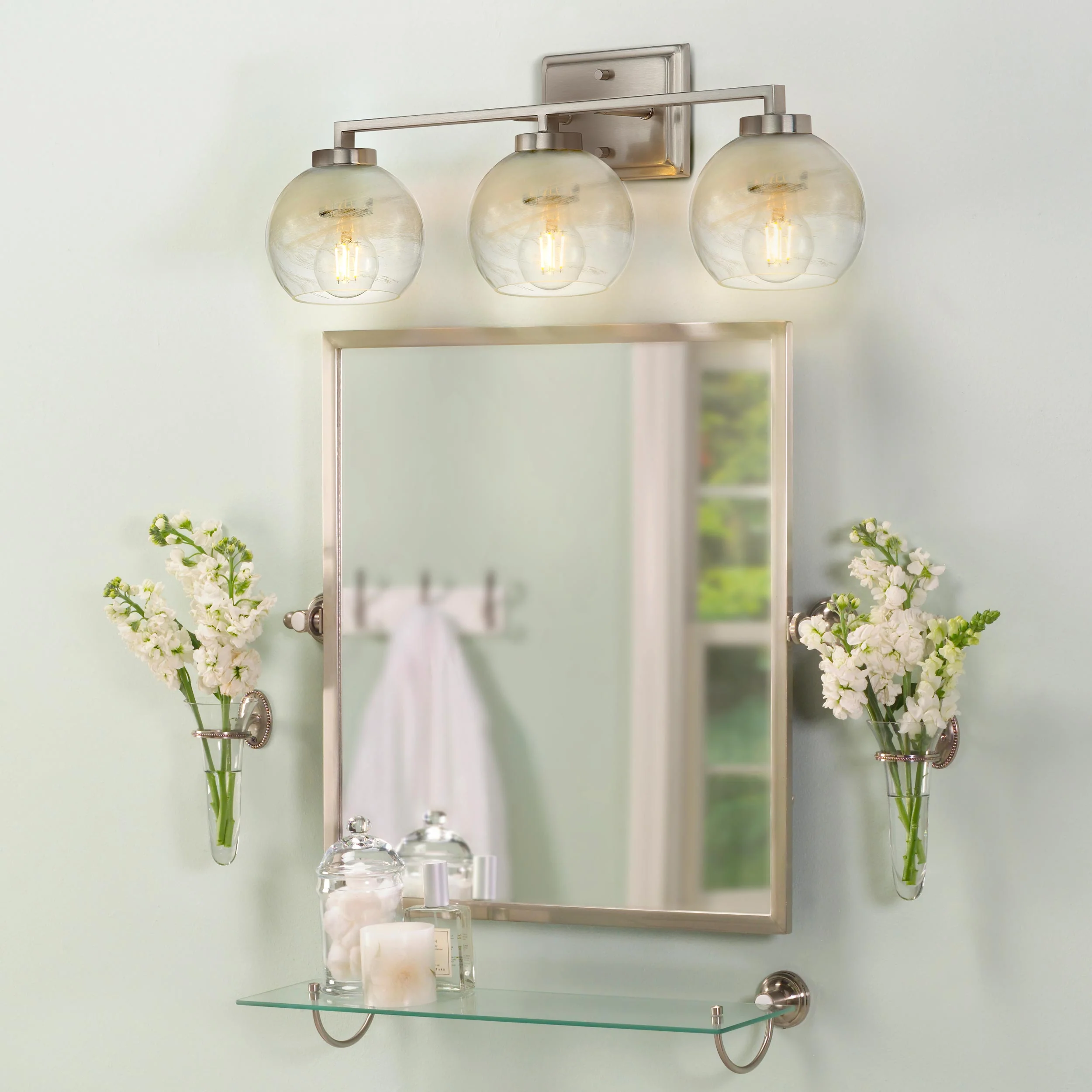 Elliott 3-light Vanity in Pewter and Clear Alabaster Glass - Image 7