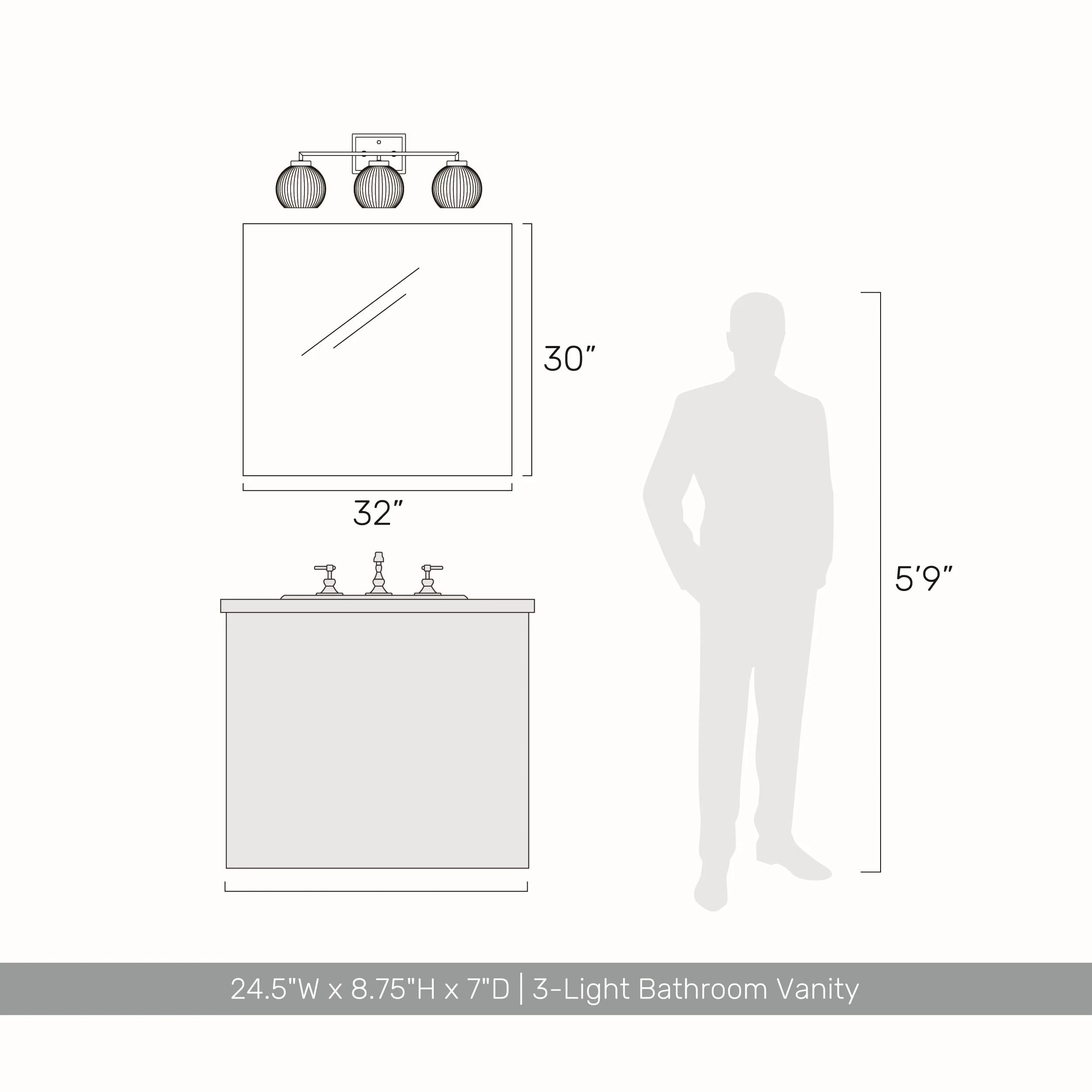 Elliott 3-light Vanity in Pewter and Clear Ribbed Glass - Image 7