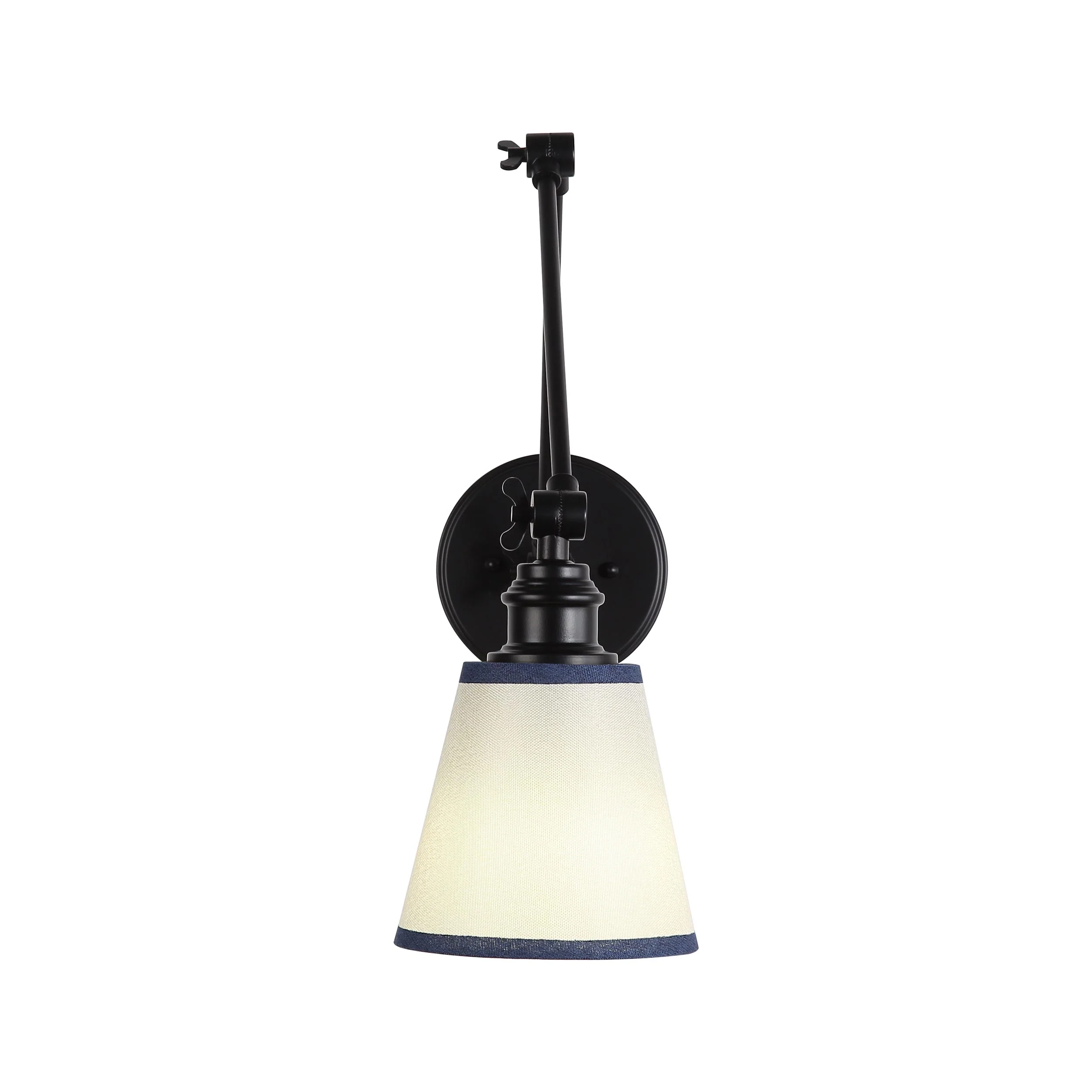Equinox 1-light Swing Arm Wall Lamp with Blue Trim shade - Image 4