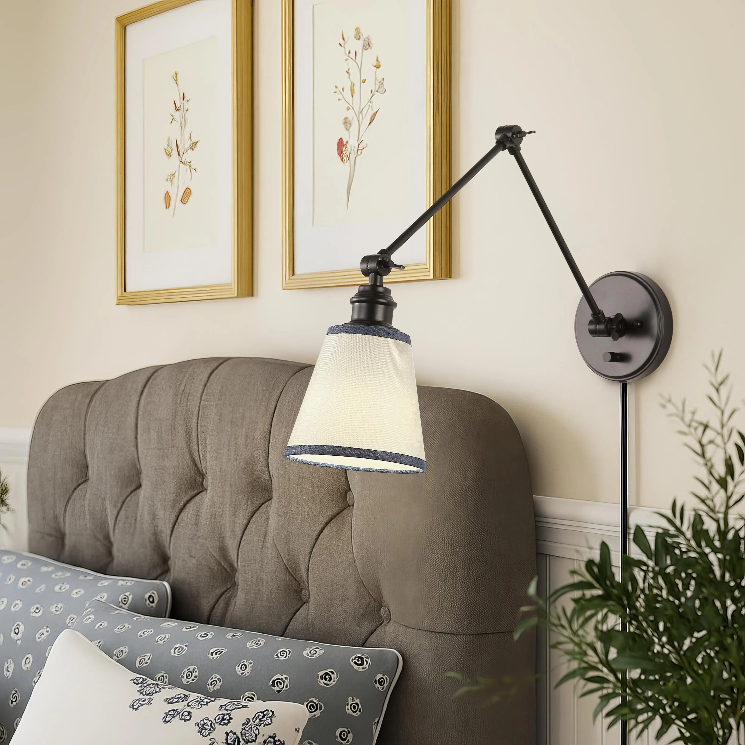 Equinox 1-light Swing Arm Wall Lamp with Blue Trim shade - Image 6