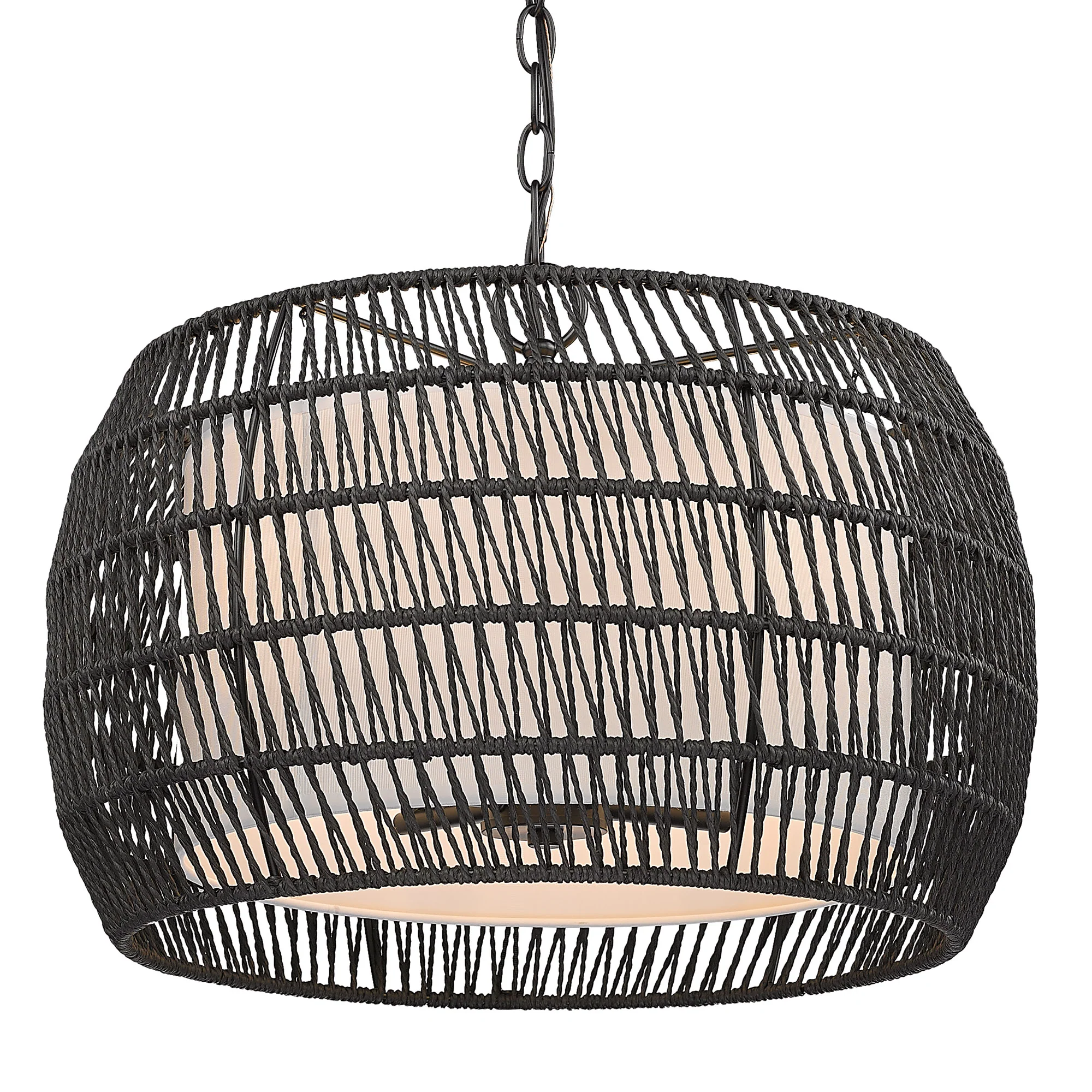 Everly 4-light Pendant in Matte Black and Modern Black Rattan shade