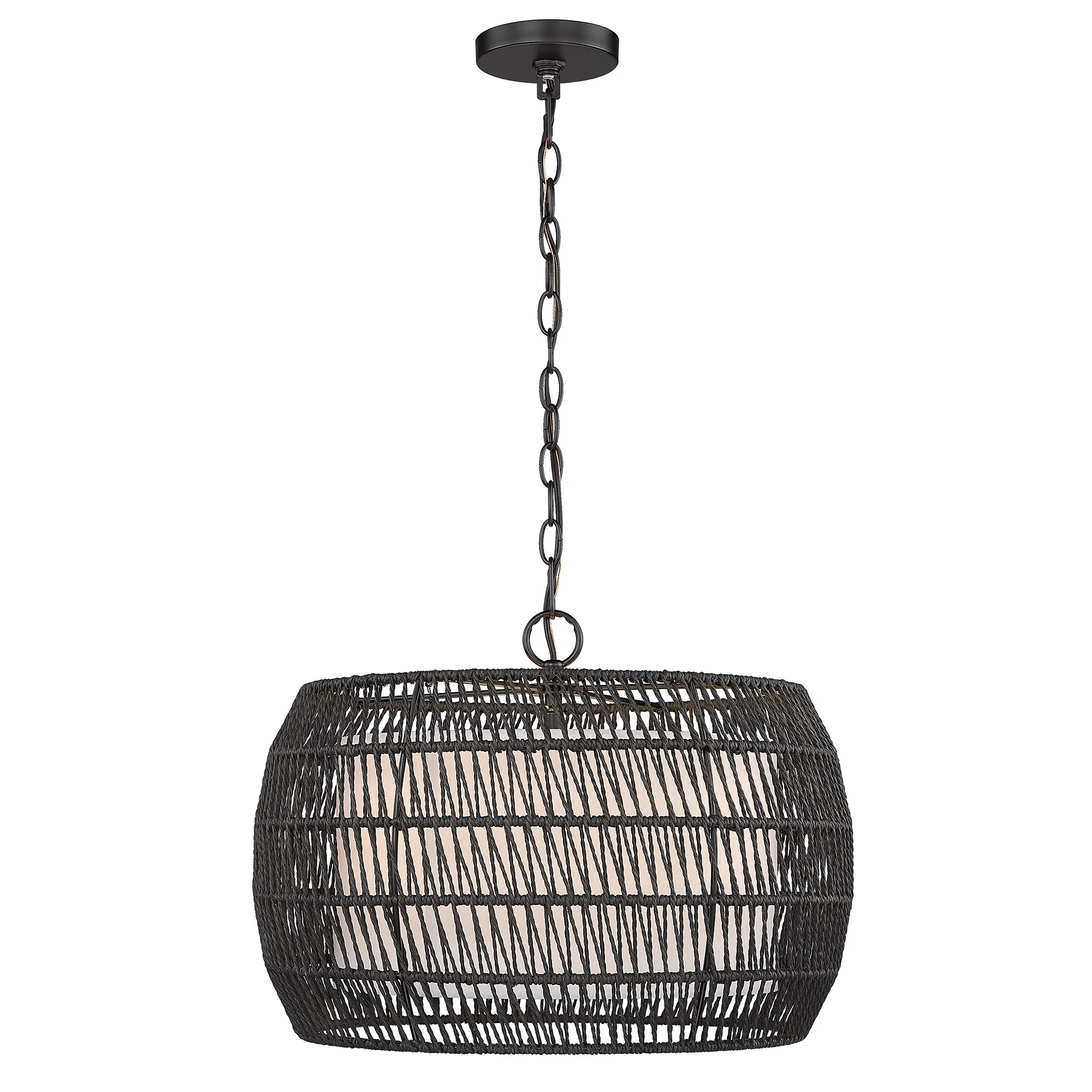 Everly 4-light Pendant in Matte Black and Modern Black Rattan shade - Image 2