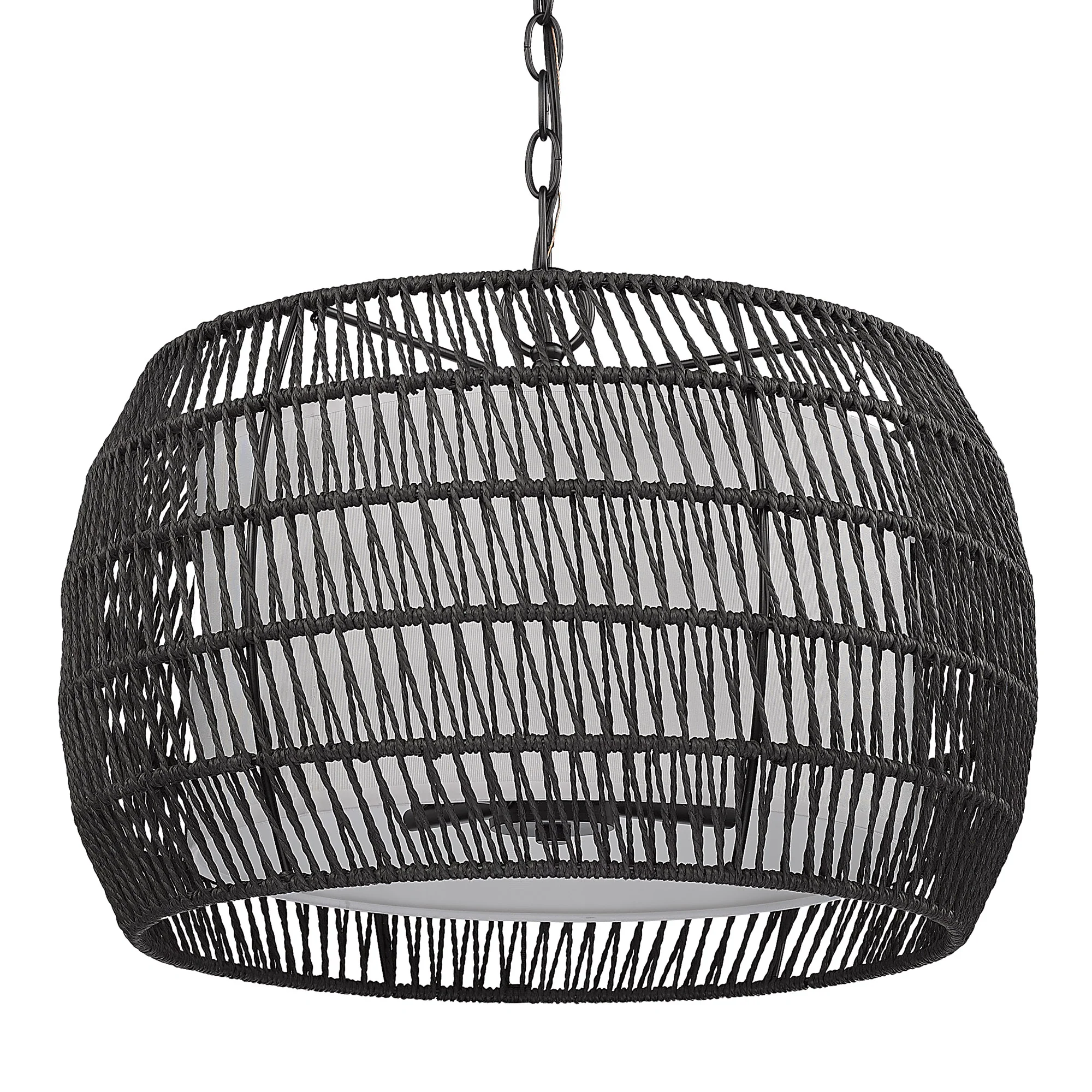 Everly 4-light Pendant in Matte Black and Modern Black Rattan shade - Image 3