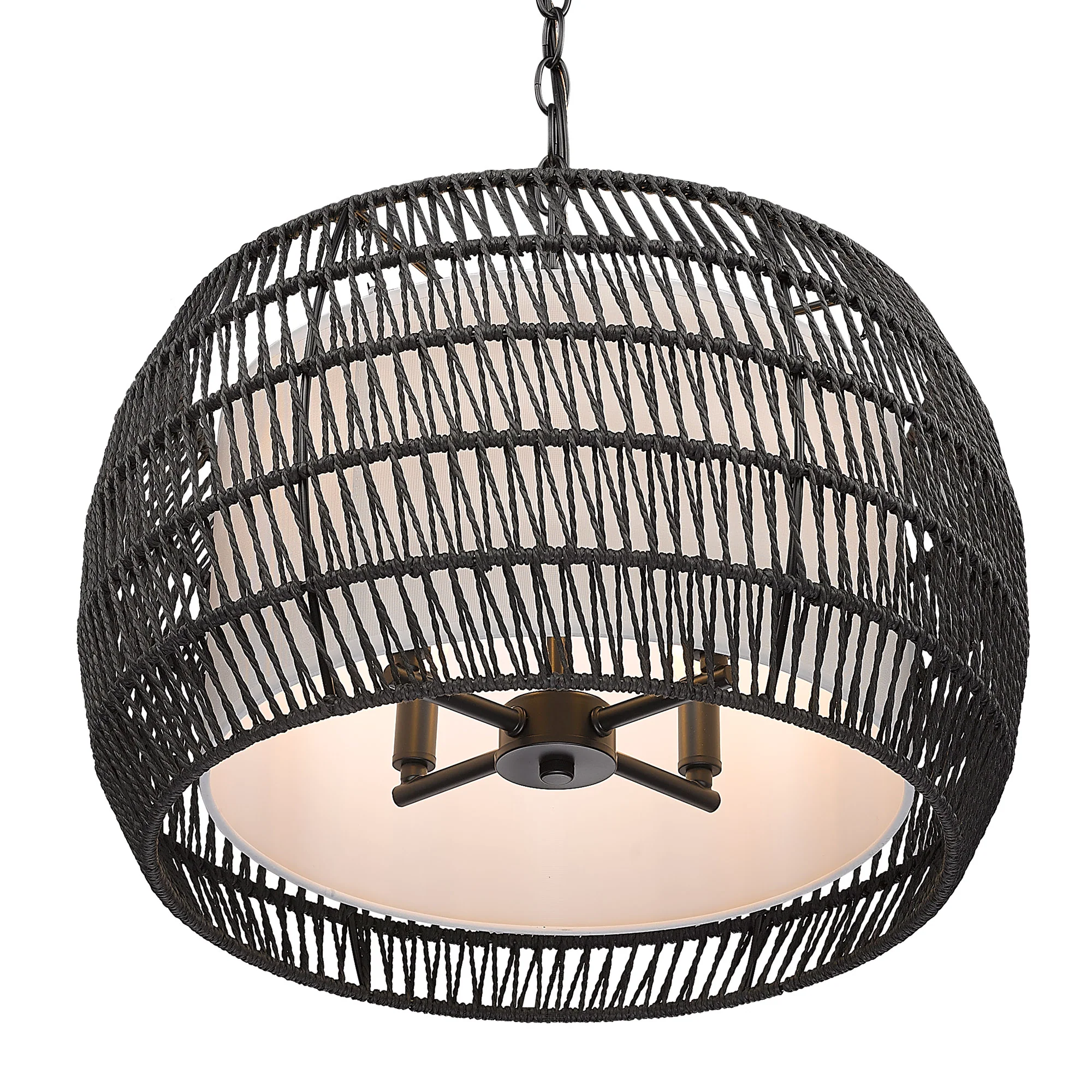 Everly 4-light Pendant in Matte Black and Modern Black Rattan shade - Image 4