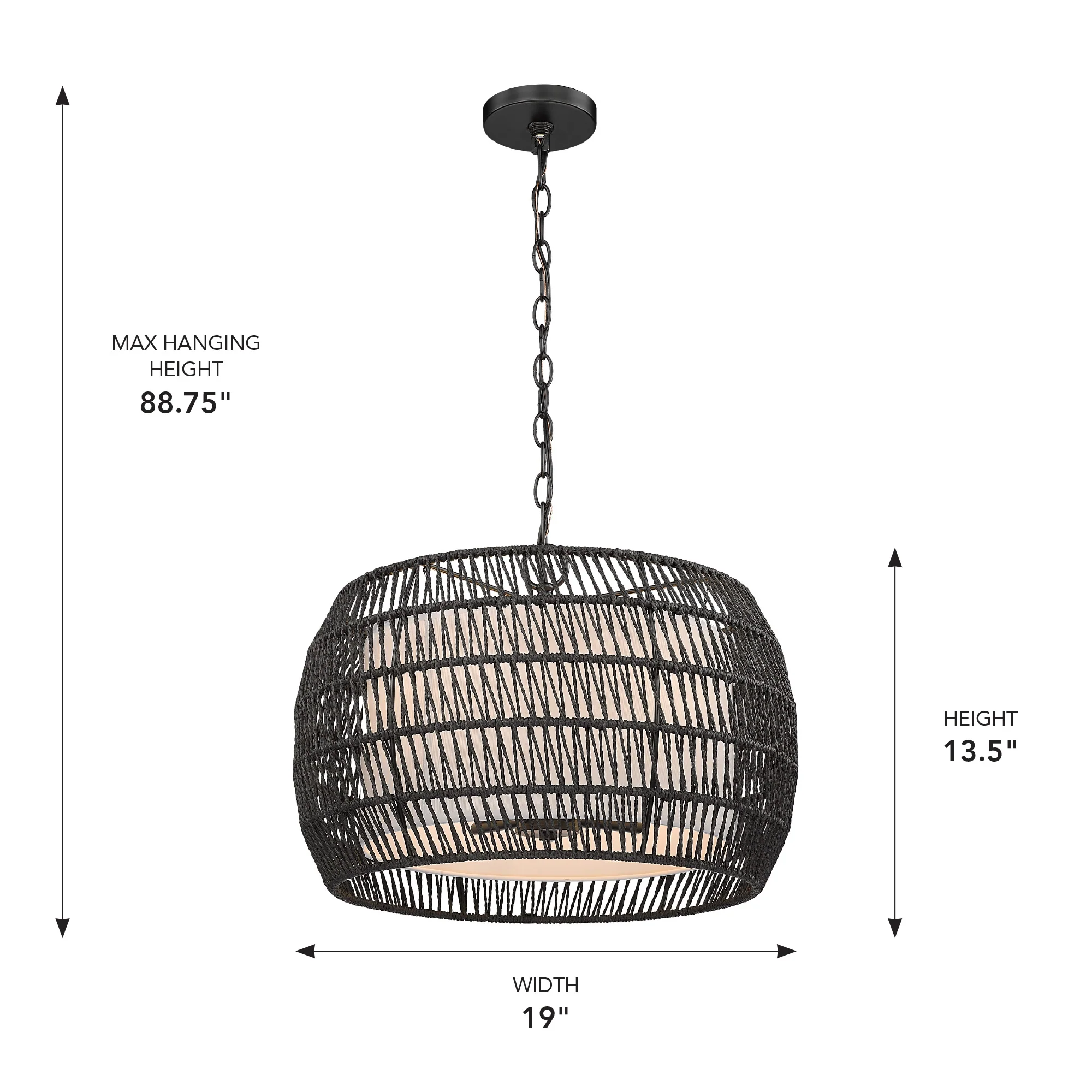 Everly 4-light Pendant in Matte Black and Modern Black Rattan shade - Image 6