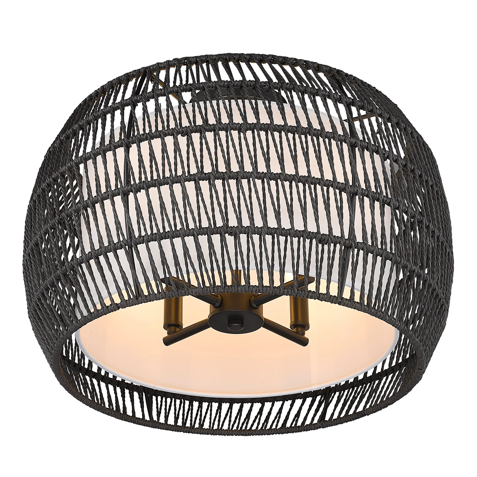 Everly 4-light Semi-Flush Mount in Matte Black and Modern Black Rattan shade