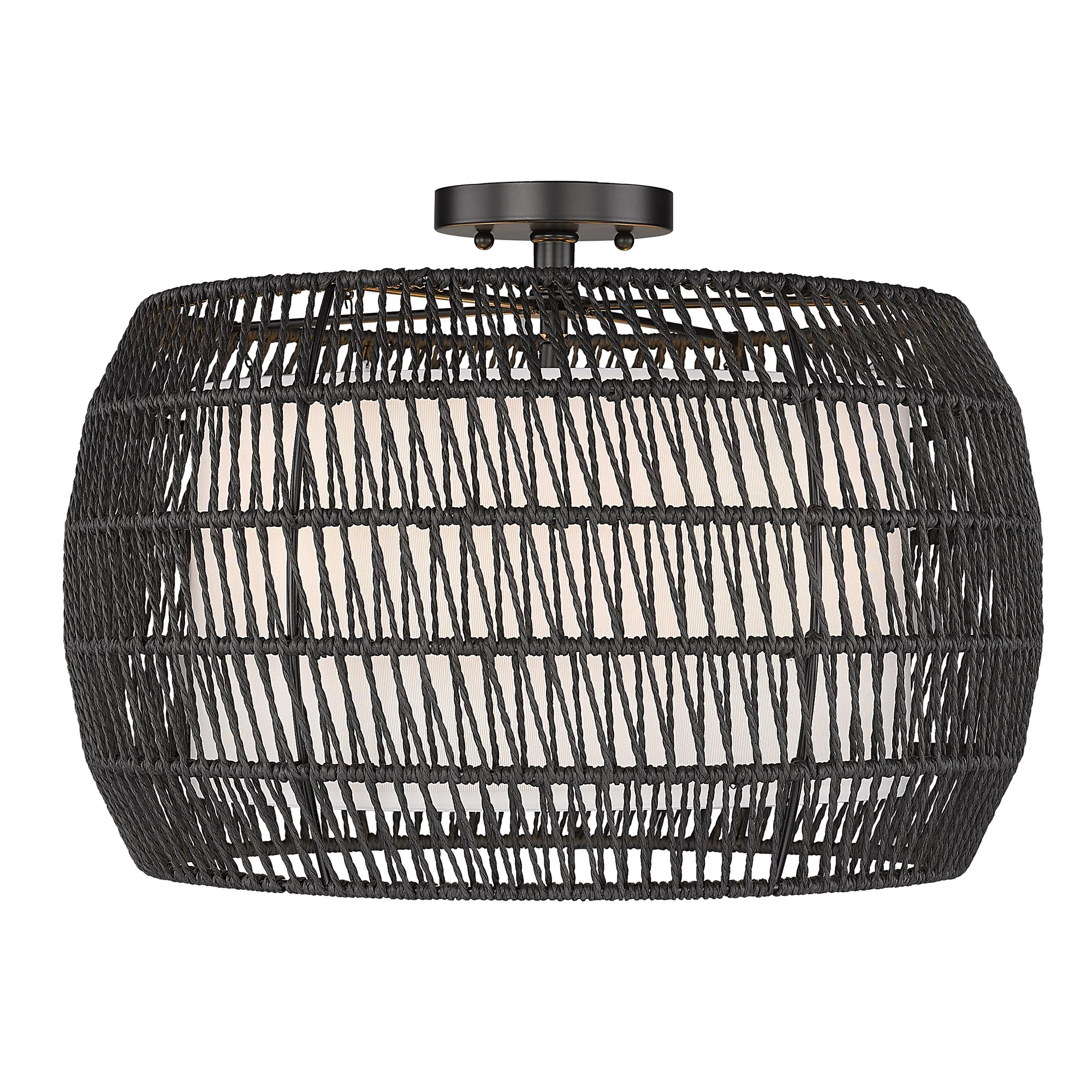 Everly 4-light Semi-Flush Mount in Matte Black and Modern Black Rattan shade - Image 2