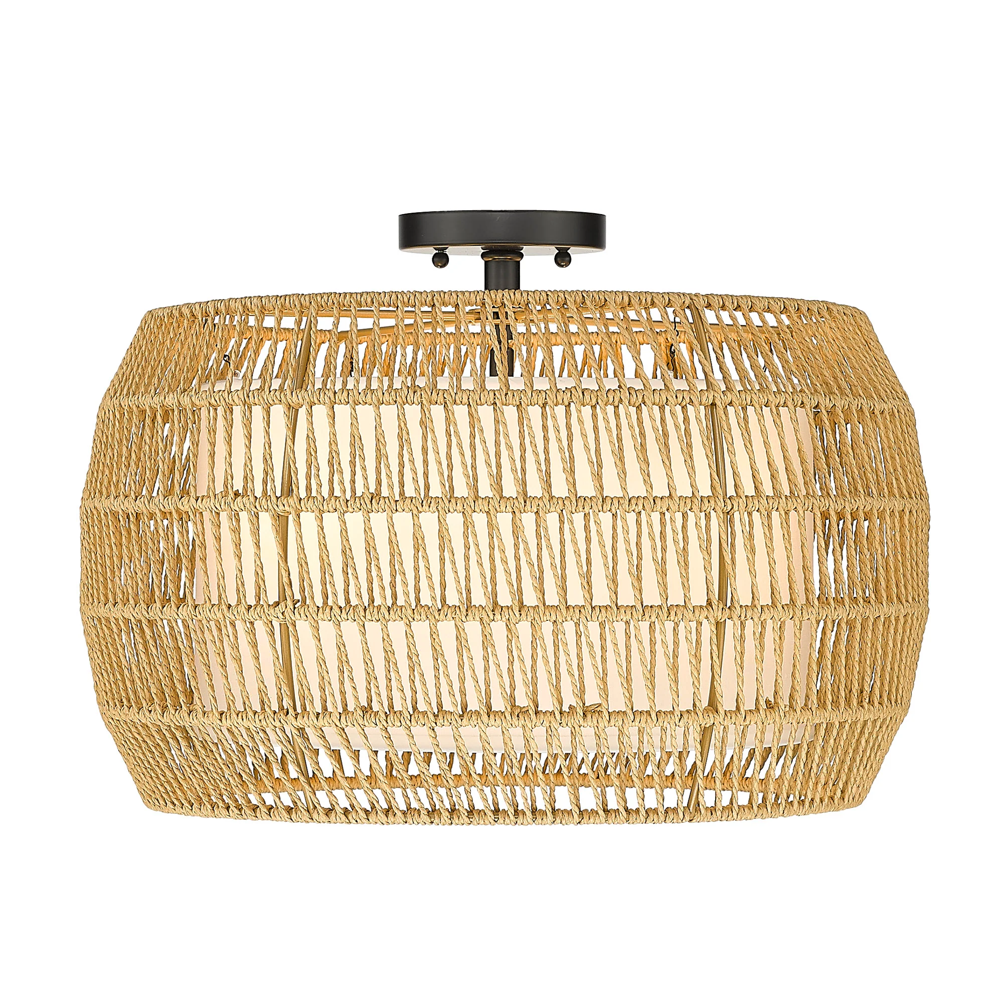 Everly 4-light Semi-Flush Mount in Matte Black and Natural Rattan shade - Image 2