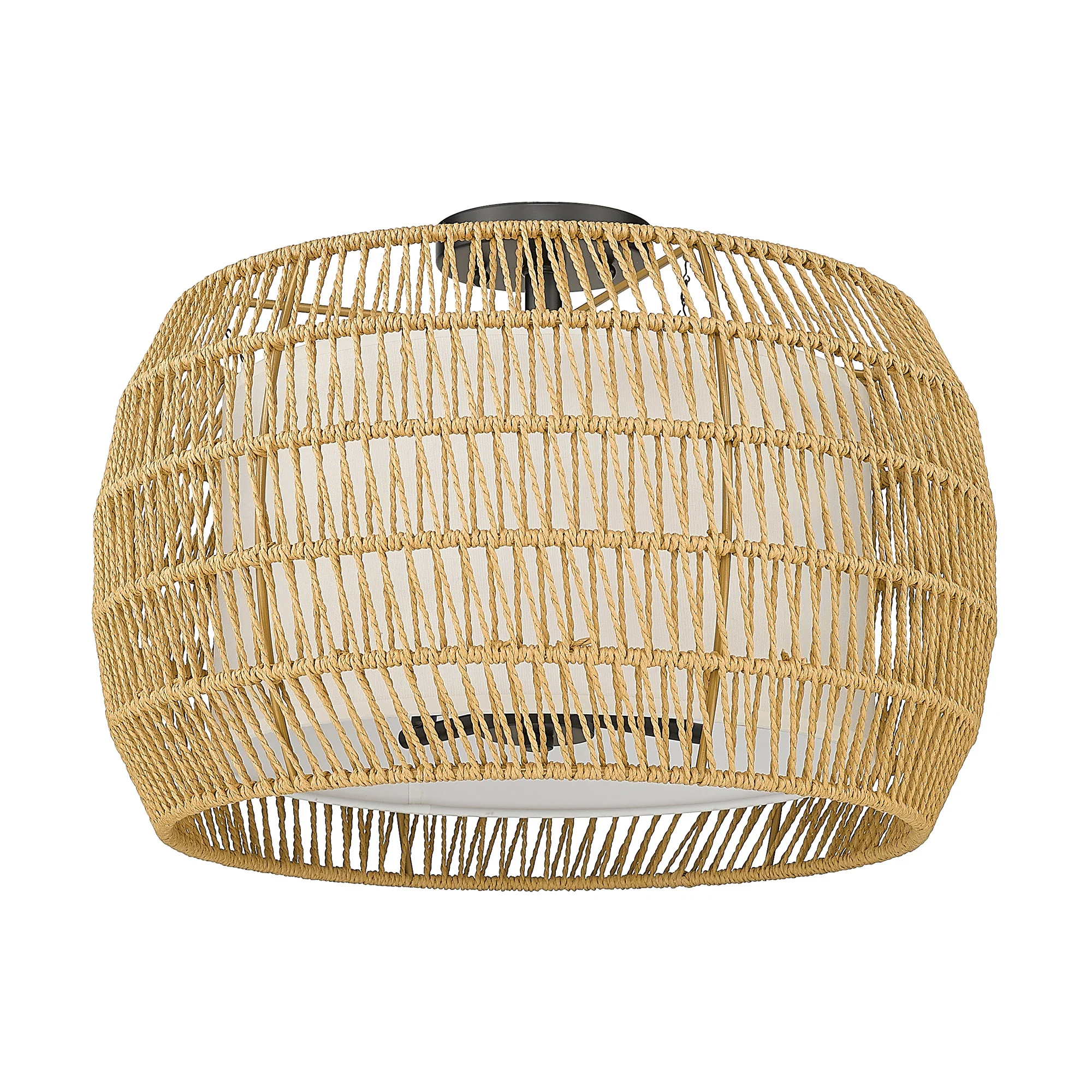 Everly 4-light Semi-Flush Mount in Matte Black and Natural Rattan shade - Image 3