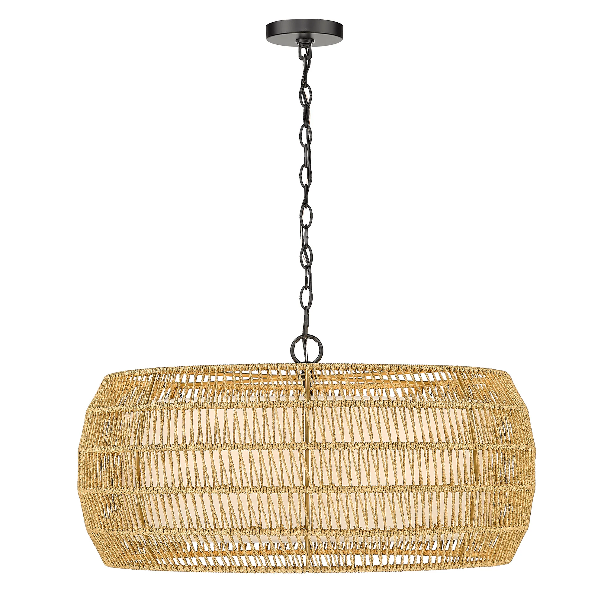 Everly 6-light Chandelier in Matte Black and Natural Rattan shade - Image 2