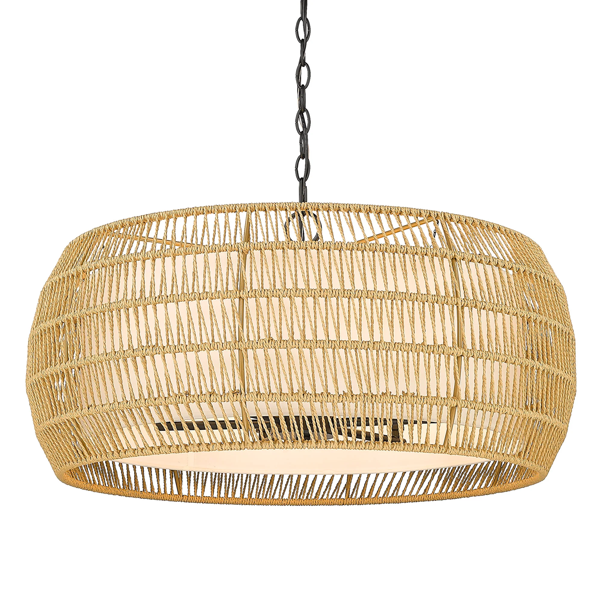 Everly 6-light Chandelier in Matte Black and Natural Rattan shade - Image 3