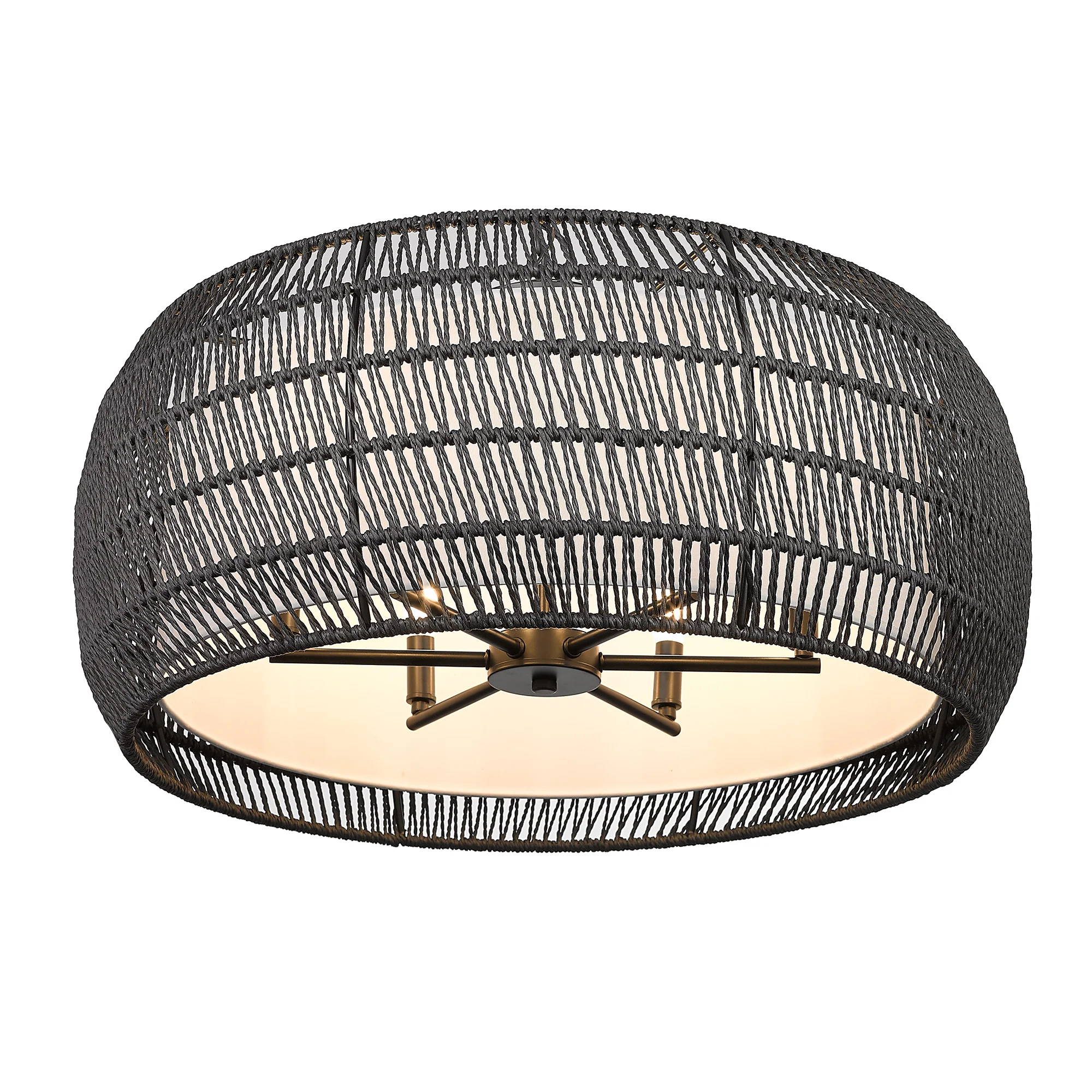 Everly 6-light Semi-Flush Mount in Matte Black and Modern Black Rattan shade