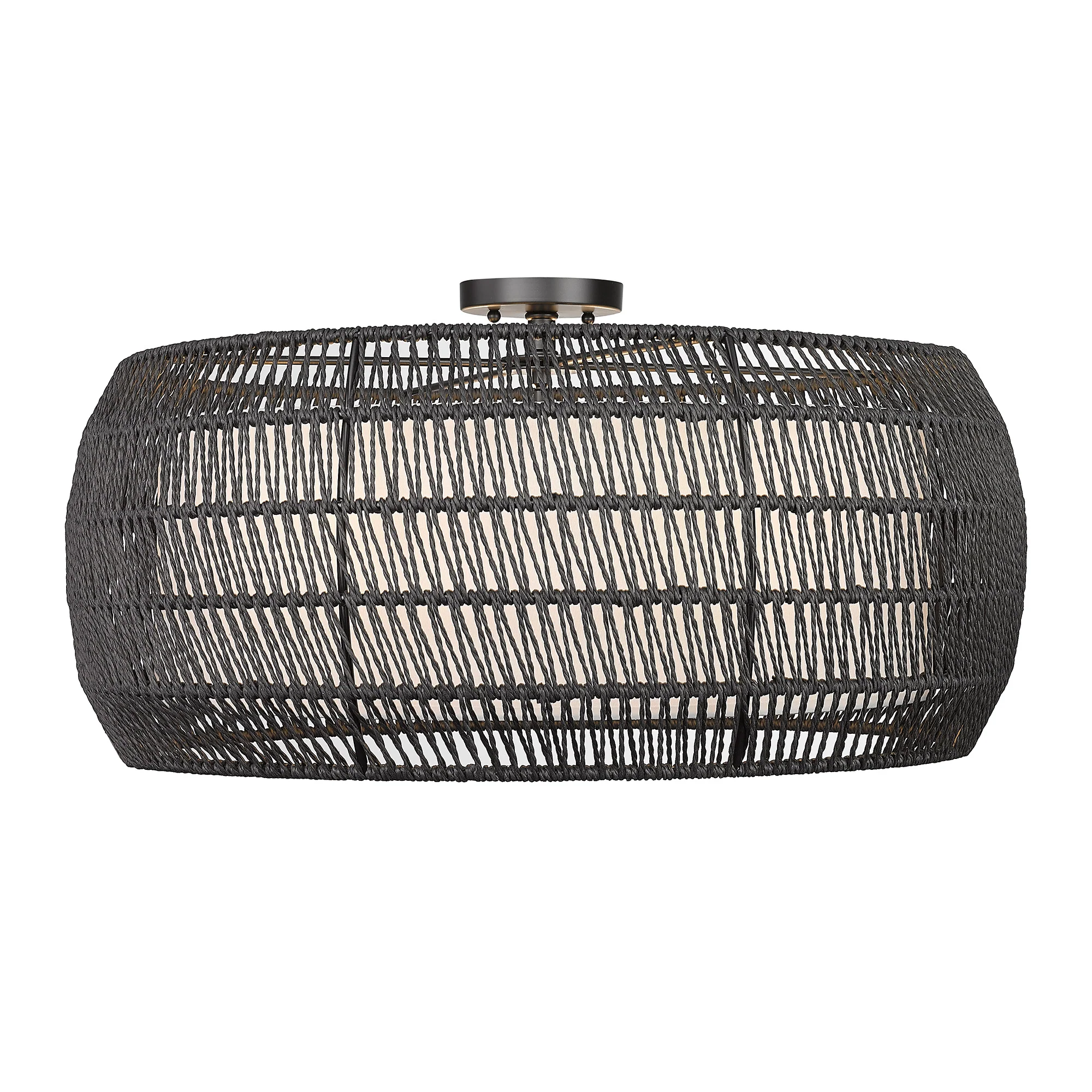 Everly 6-light Semi-Flush Mount in Matte Black and Modern Black Rattan shade - Image 2