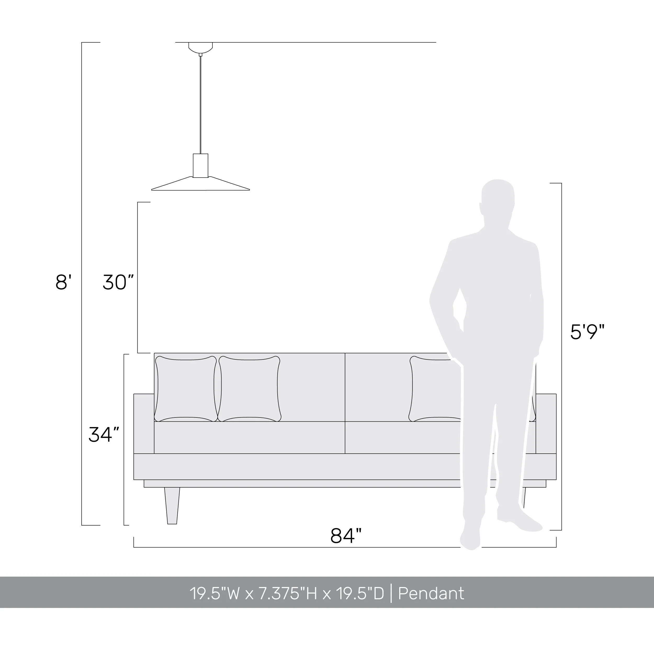 Faroe 20in Integrated LED Pendant in Flecked Black/Grey Felt - Image 5