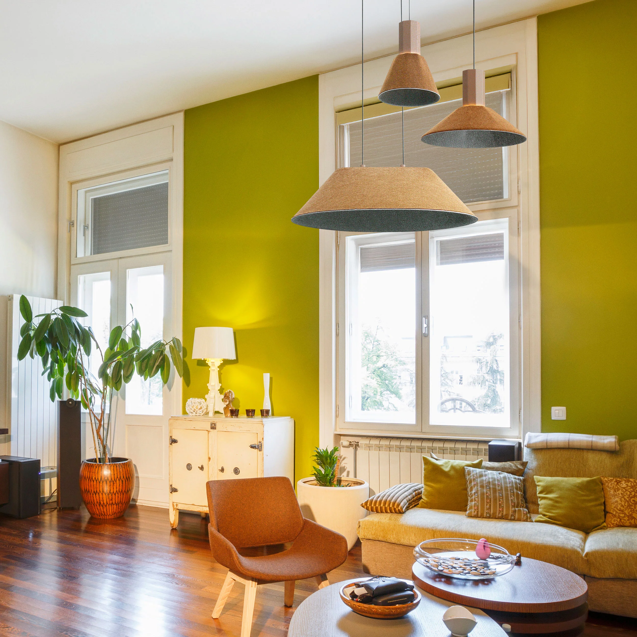 Faroe 8in Integrated LED Pendant in Coffee/Black Felt - Image 5