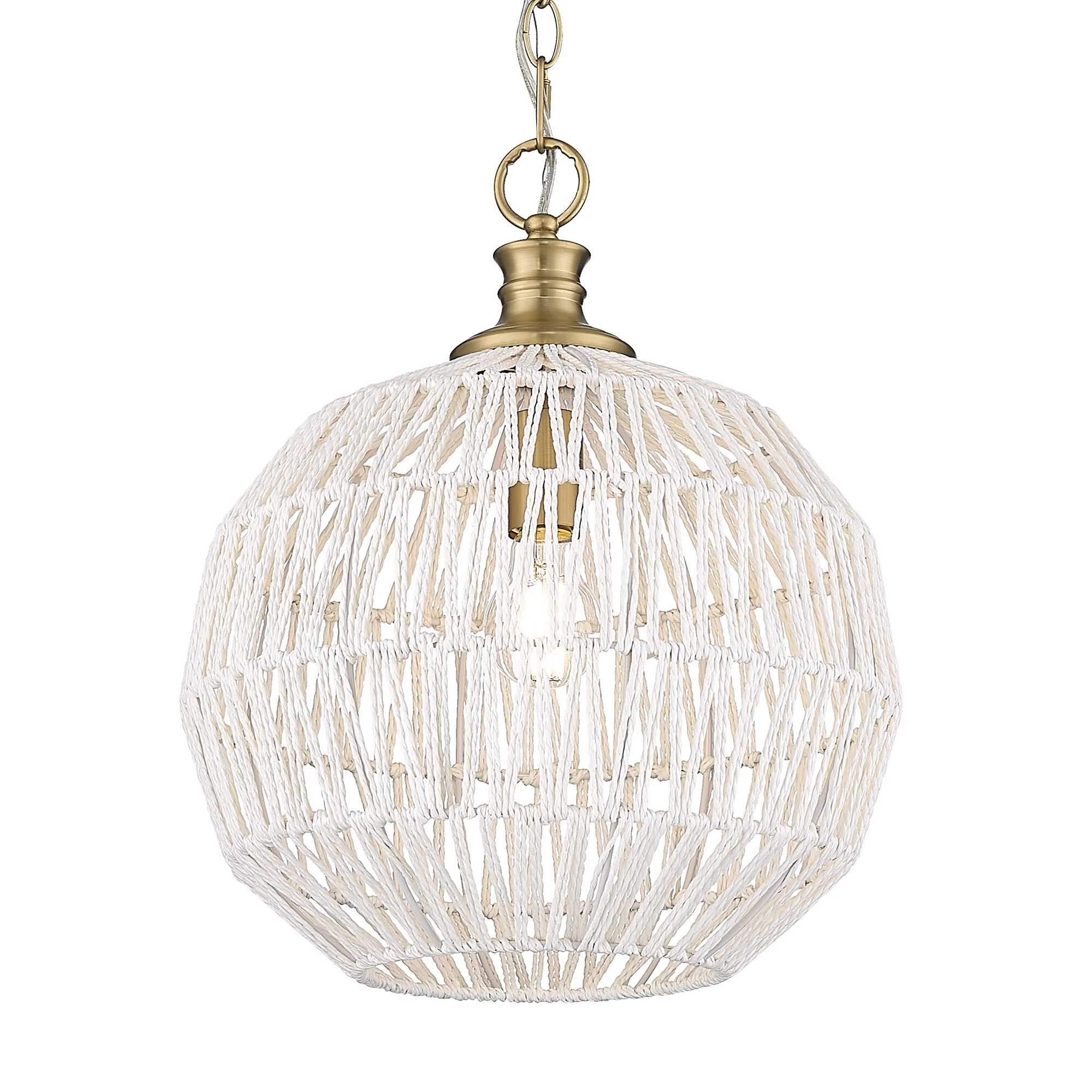 Florence 1-light Pendant in Brushed Champagne Brass and White Raphia Shade