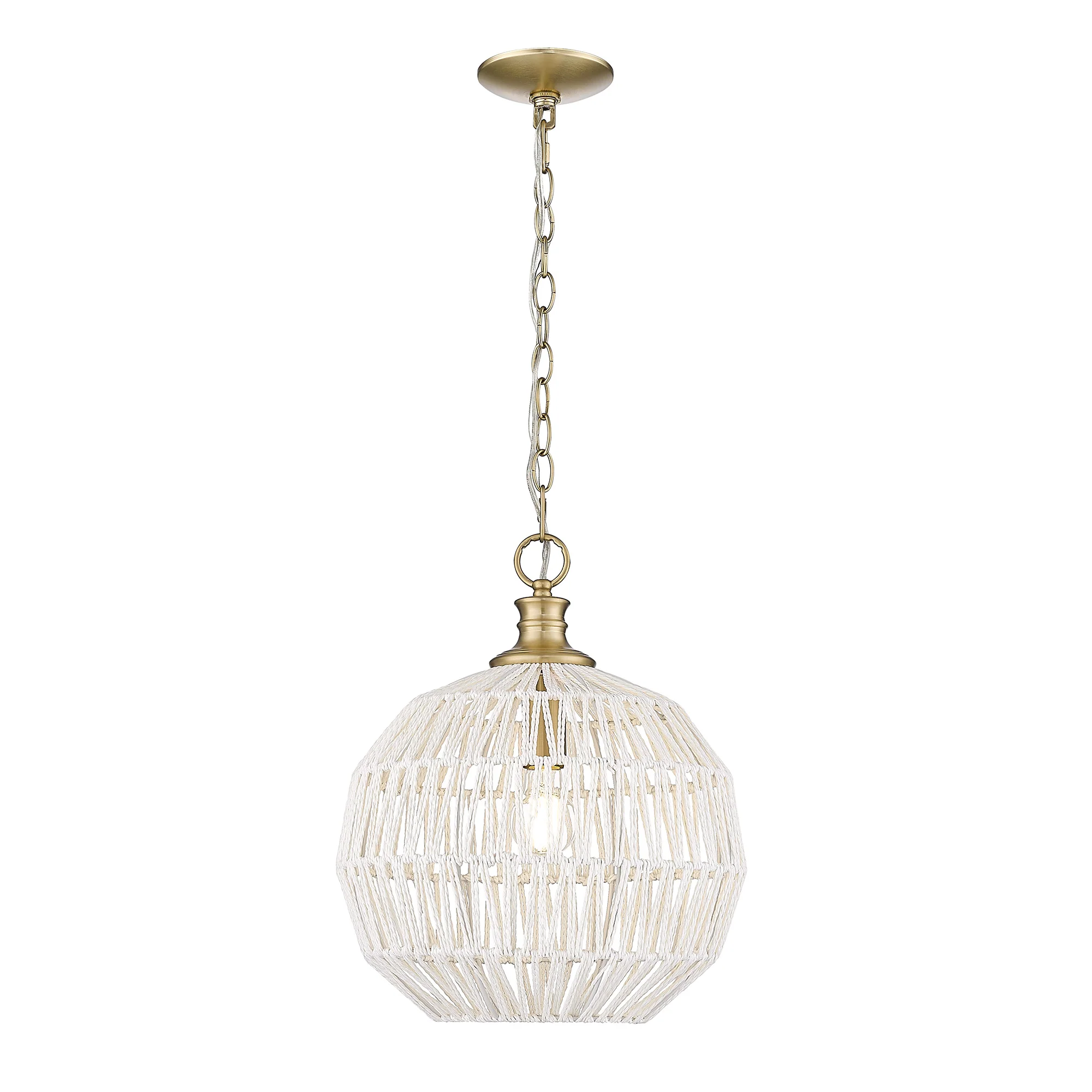 Florence 1-light Pendant in Brushed Champagne Brass and White Raphia Shade - Image 2