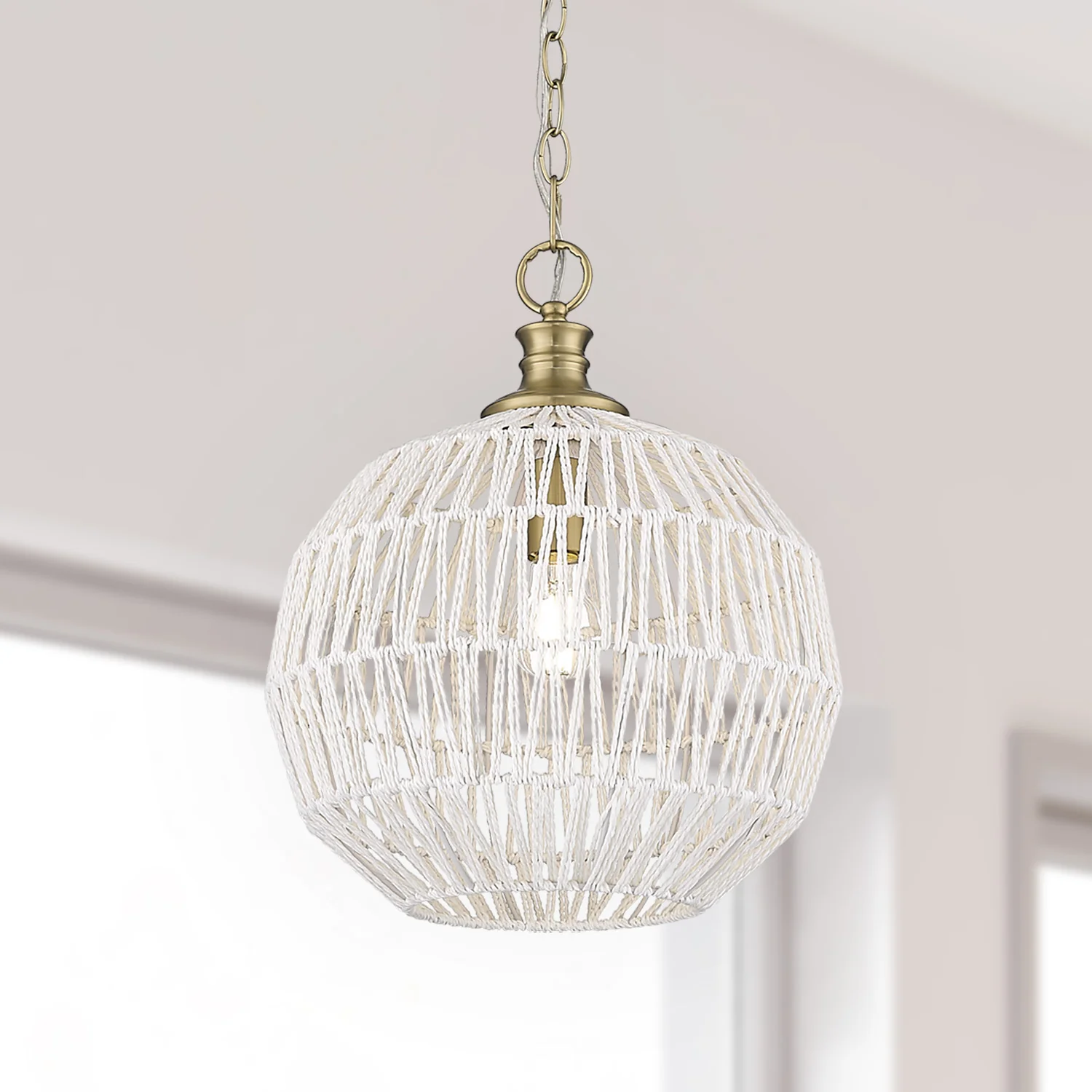 Florence 1-light Pendant in Brushed Champagne Brass and White Raphia Shade - Image 8