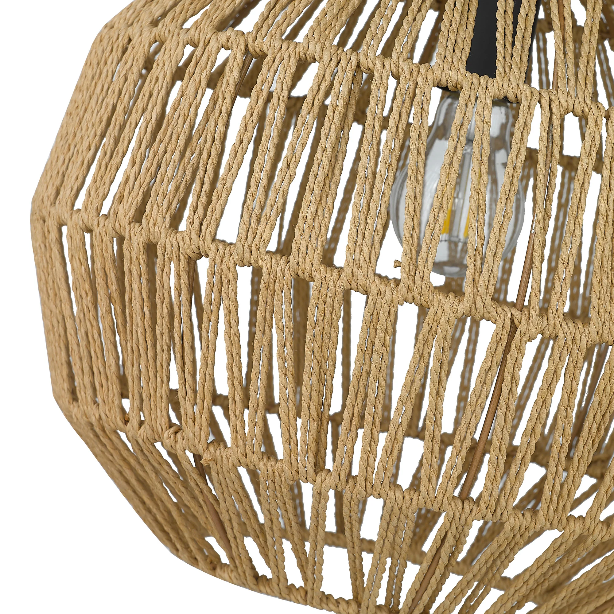 Florence 1-light Pendant in Matte Black and Natural Raphia Shade - Image 4