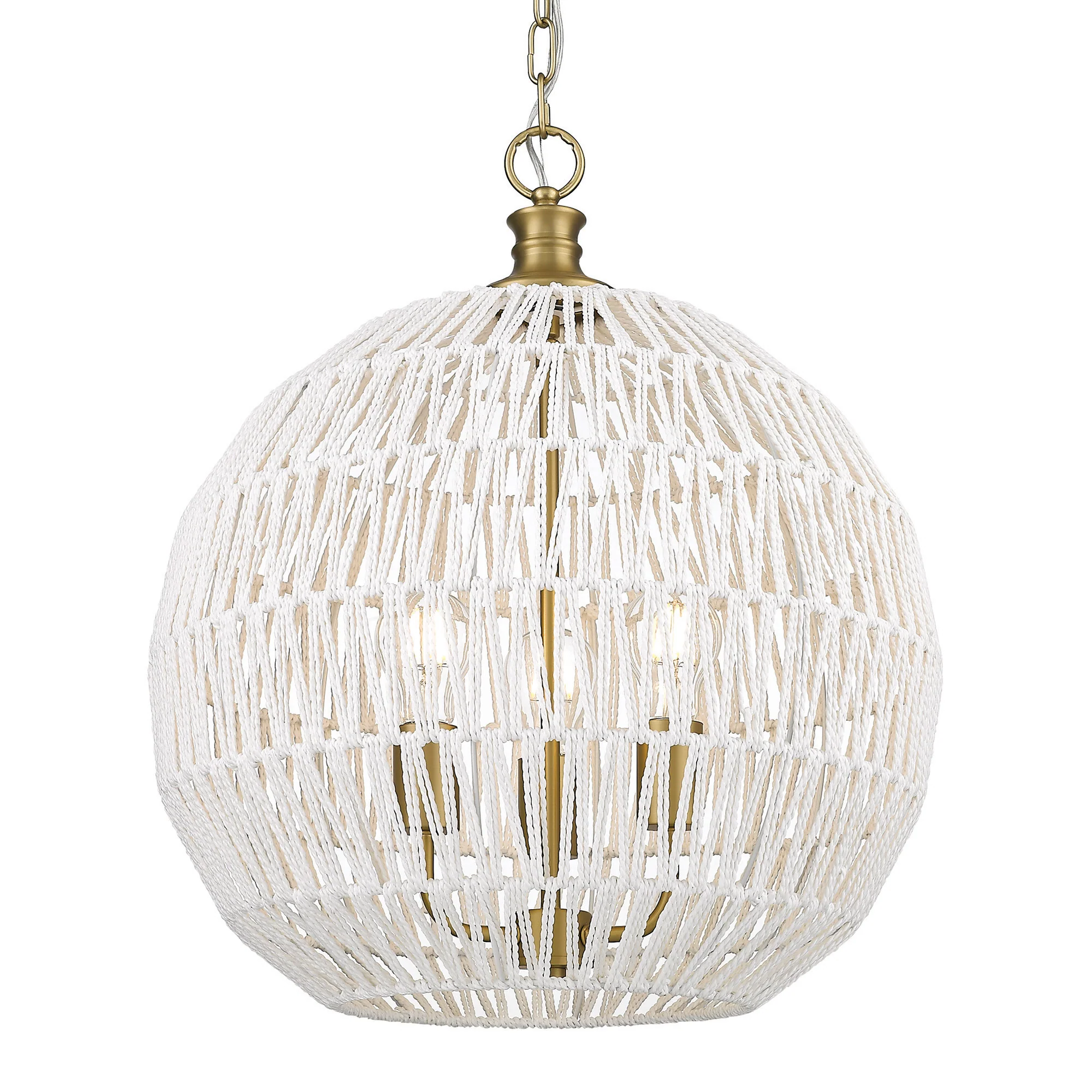 Florence 3-light Pendant Brushed Champagne Brass White Raphia Shade