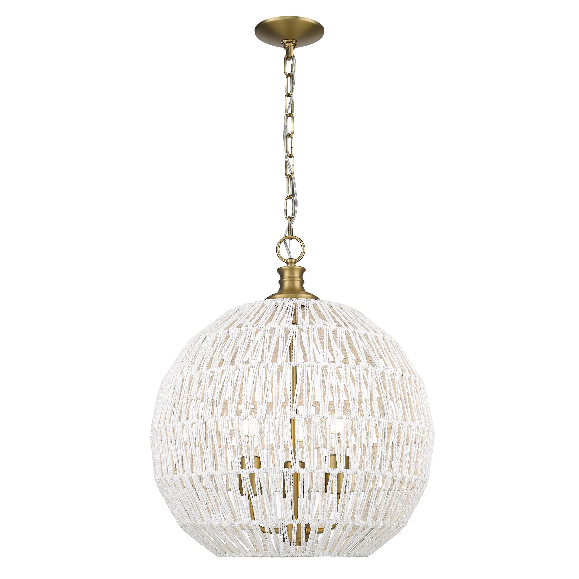 Florence 3-light Pendant Brushed Champagne Brass White Raphia Shade - Image 2