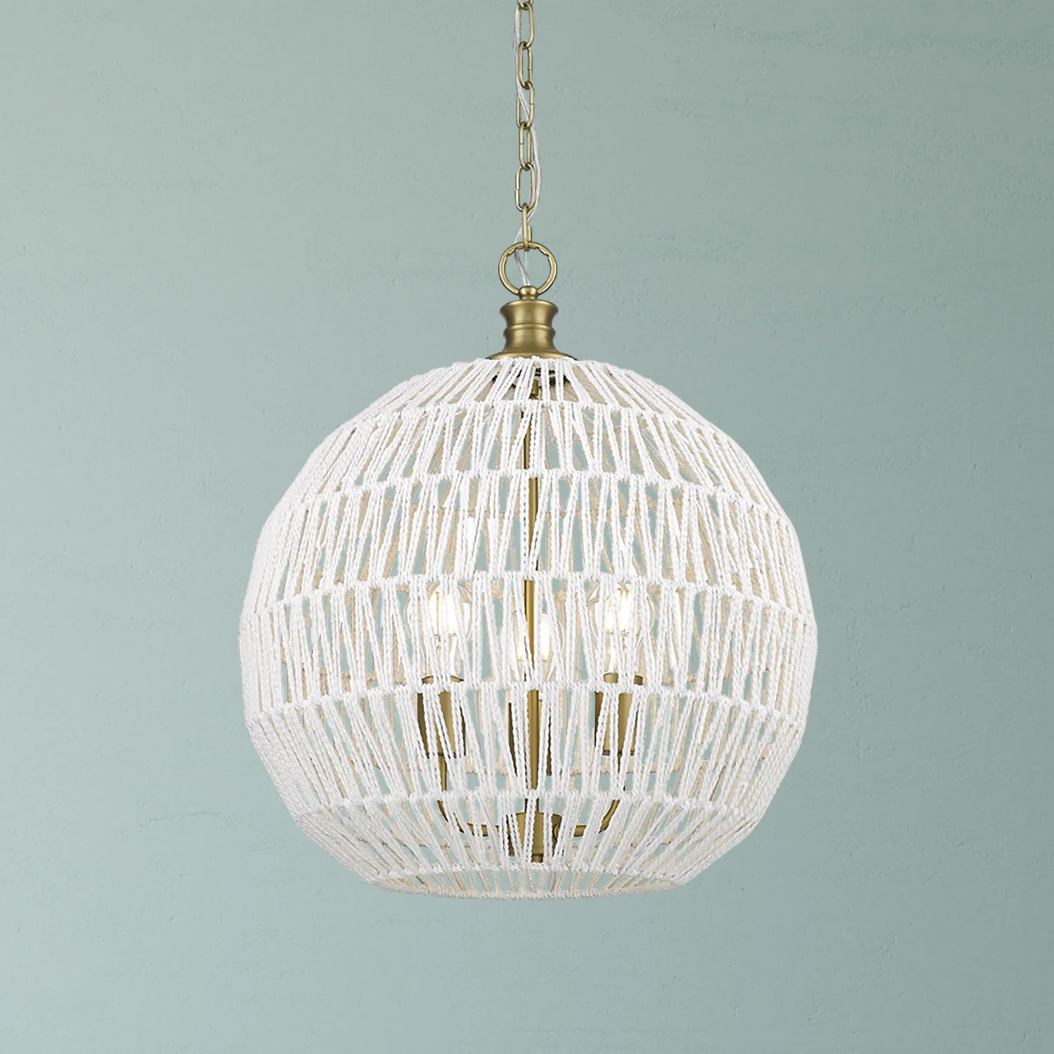 Florence 3-light Pendant Brushed Champagne Brass White Raphia Shade - Image 6