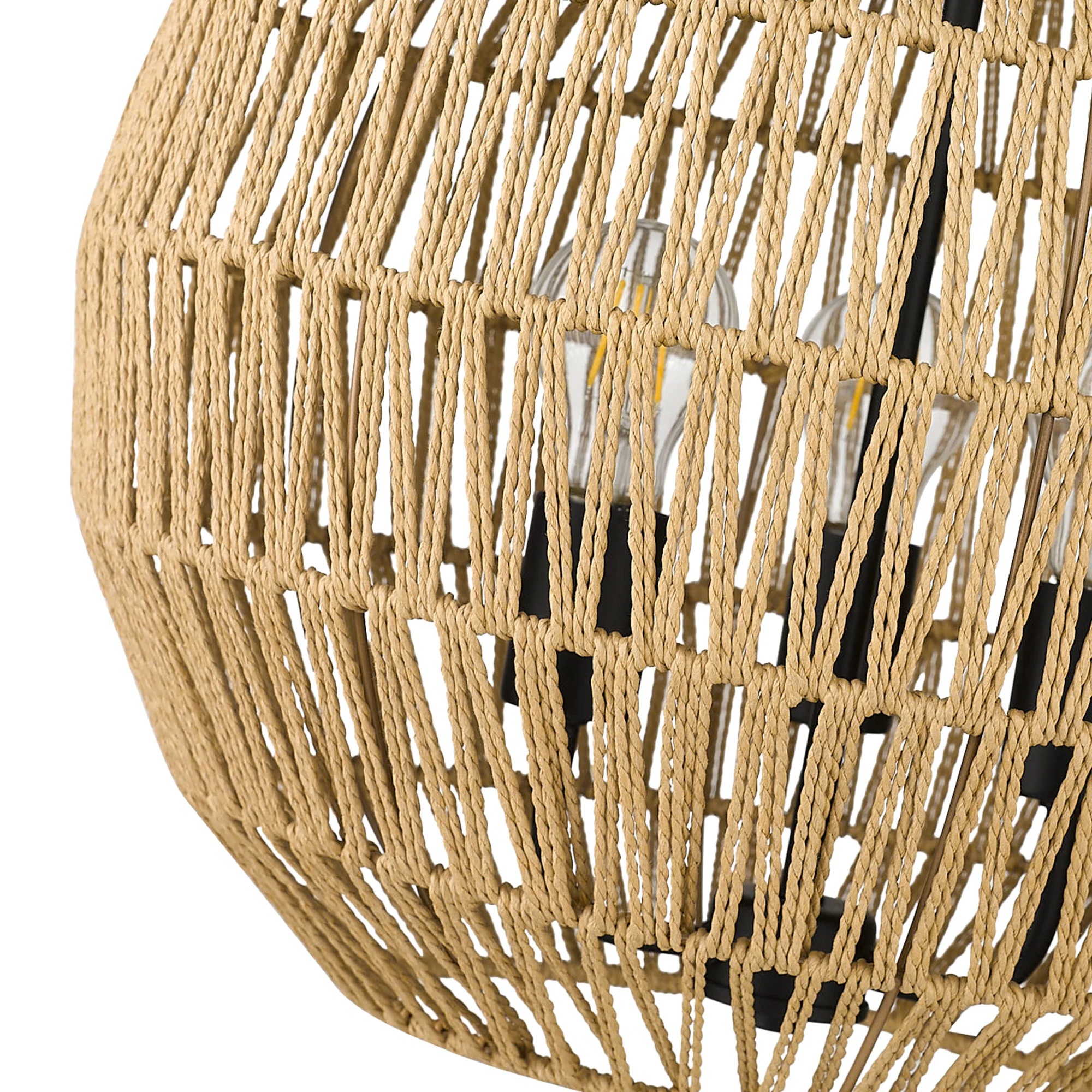 Florence 3-light Pendant in Matte Black and Natural Raphia Rope Shade - Image 3
