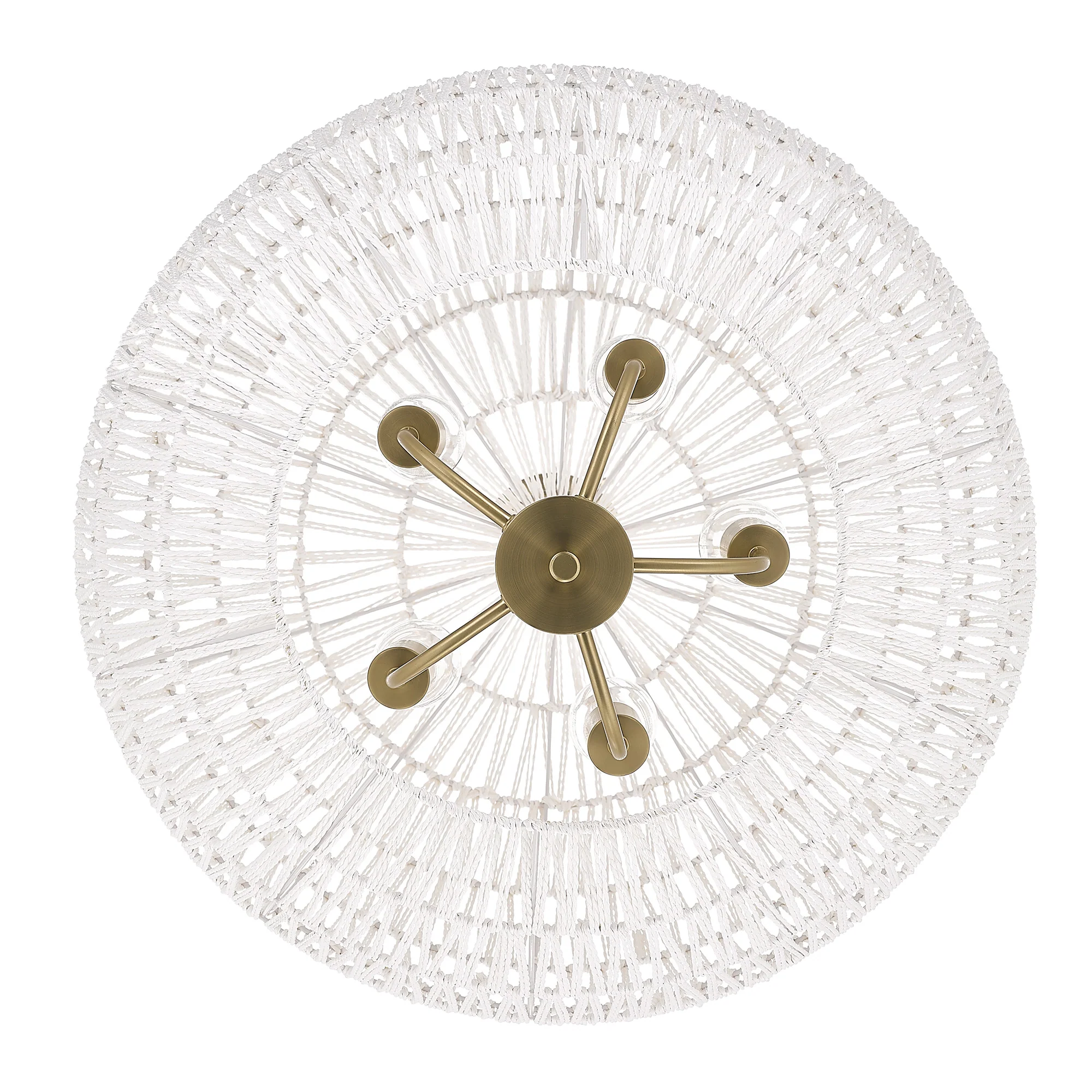 Florence 5-light Pendant in Brushed Champagne Brass and White Raphia Rope Shade - Image 4