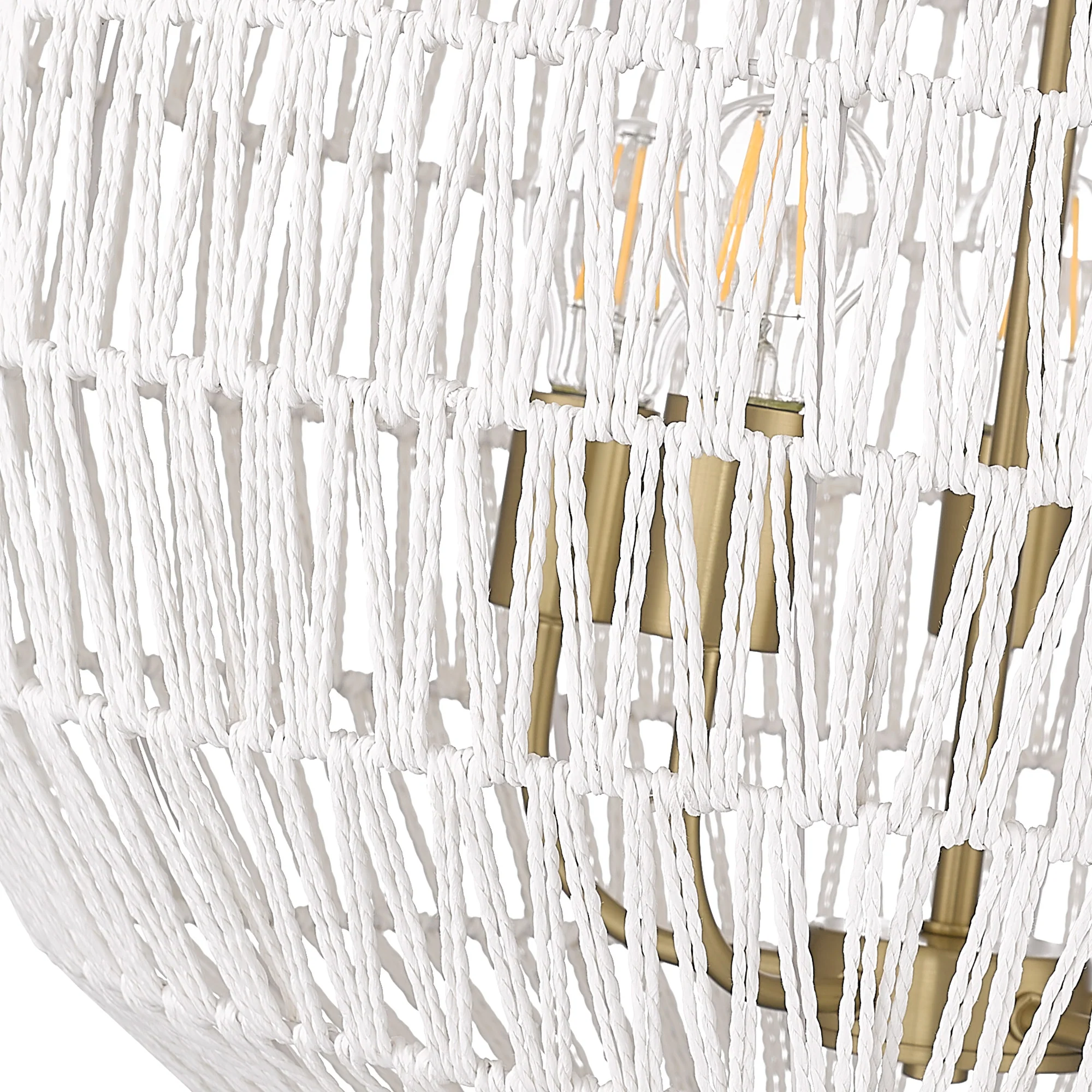 Florence 5-light Pendant in Brushed Champagne Brass and White Raphia Rope Shade - Image 5