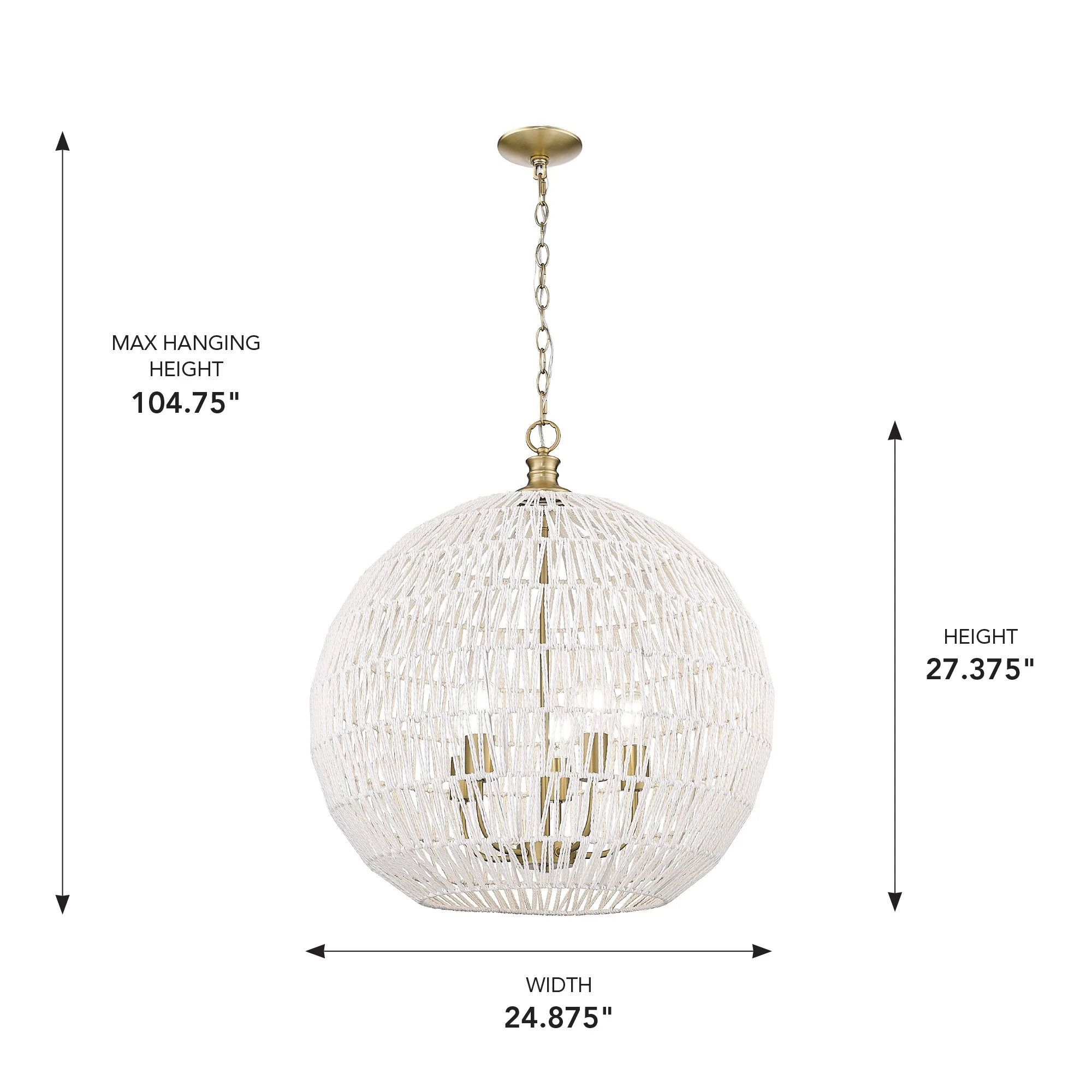 Florence 5-light Pendant in Brushed Champagne Brass and White Raphia Rope Shade - Image 8