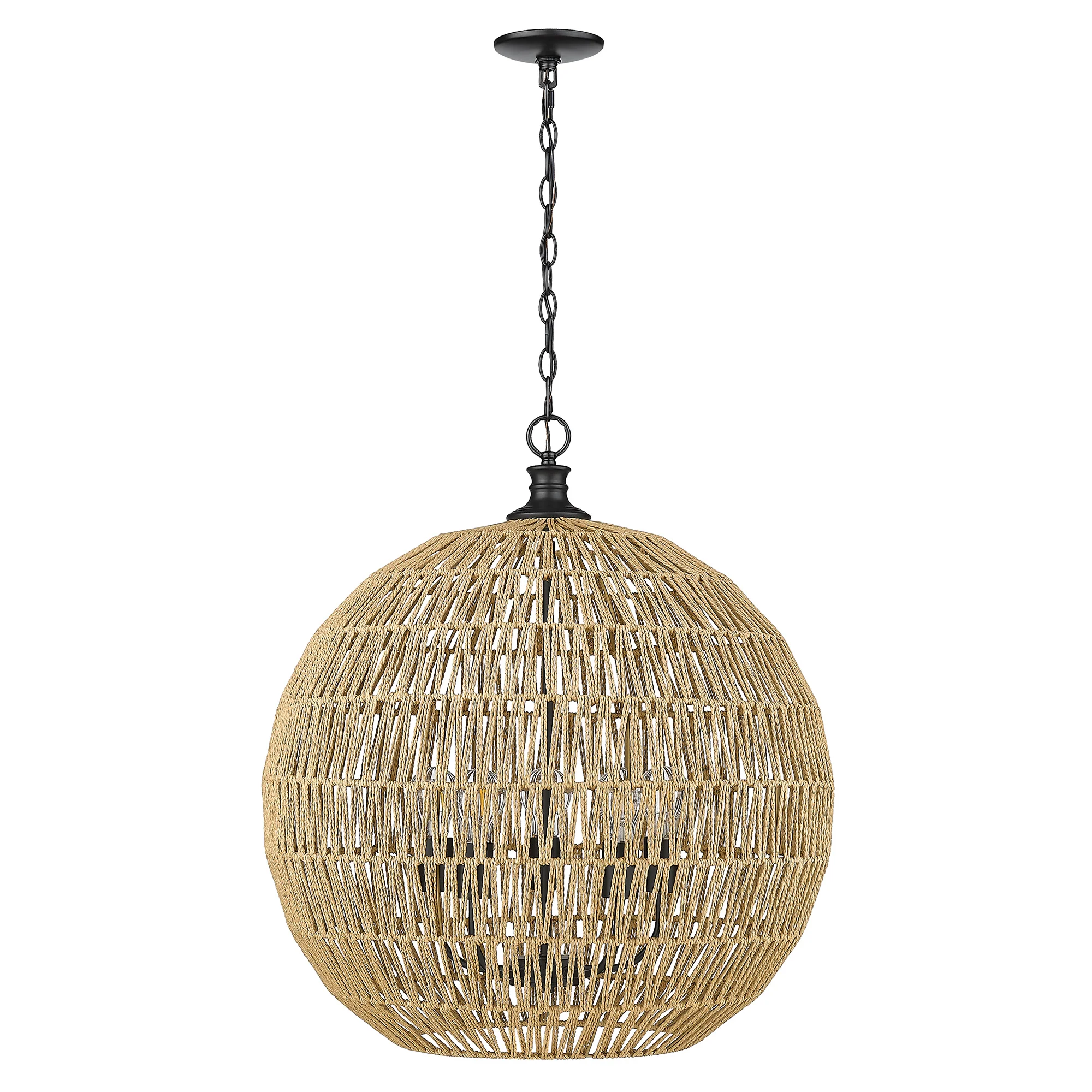 Florence 5-light Pendant in Matte Black and Natural Raphia Rope Shade - Image 2