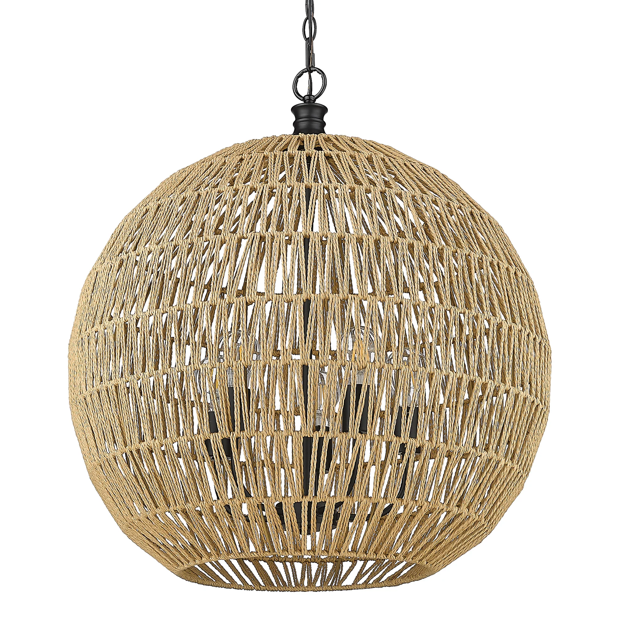 Florence 5-light Pendant in Matte Black and Natural Raphia Rope Shade - Image 3