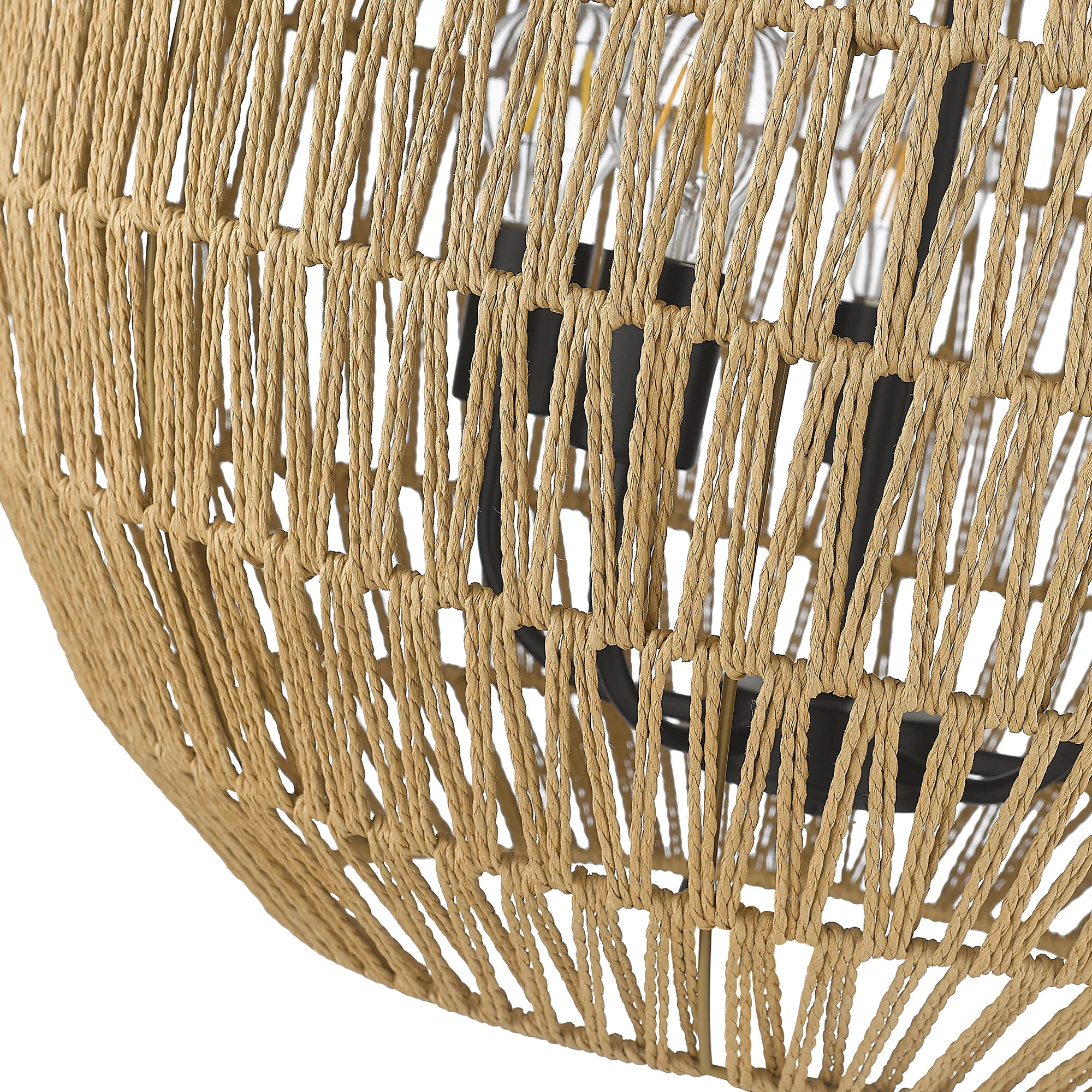 Florence 5-light Pendant in Matte Black and Natural Raphia Rope Shade - Image 4