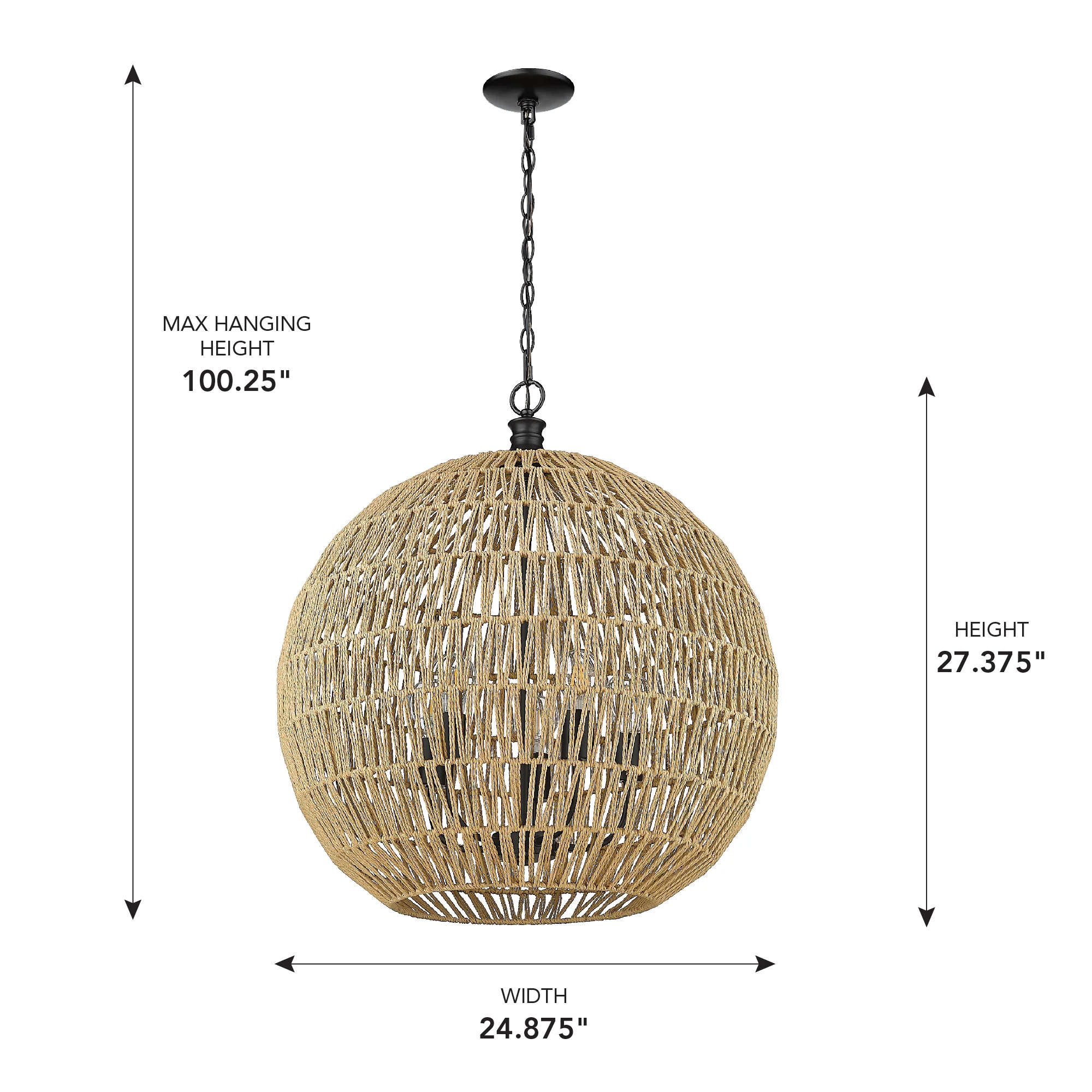 Florence 5-light Pendant in Matte Black and Natural Raphia Rope Shade - Image 7