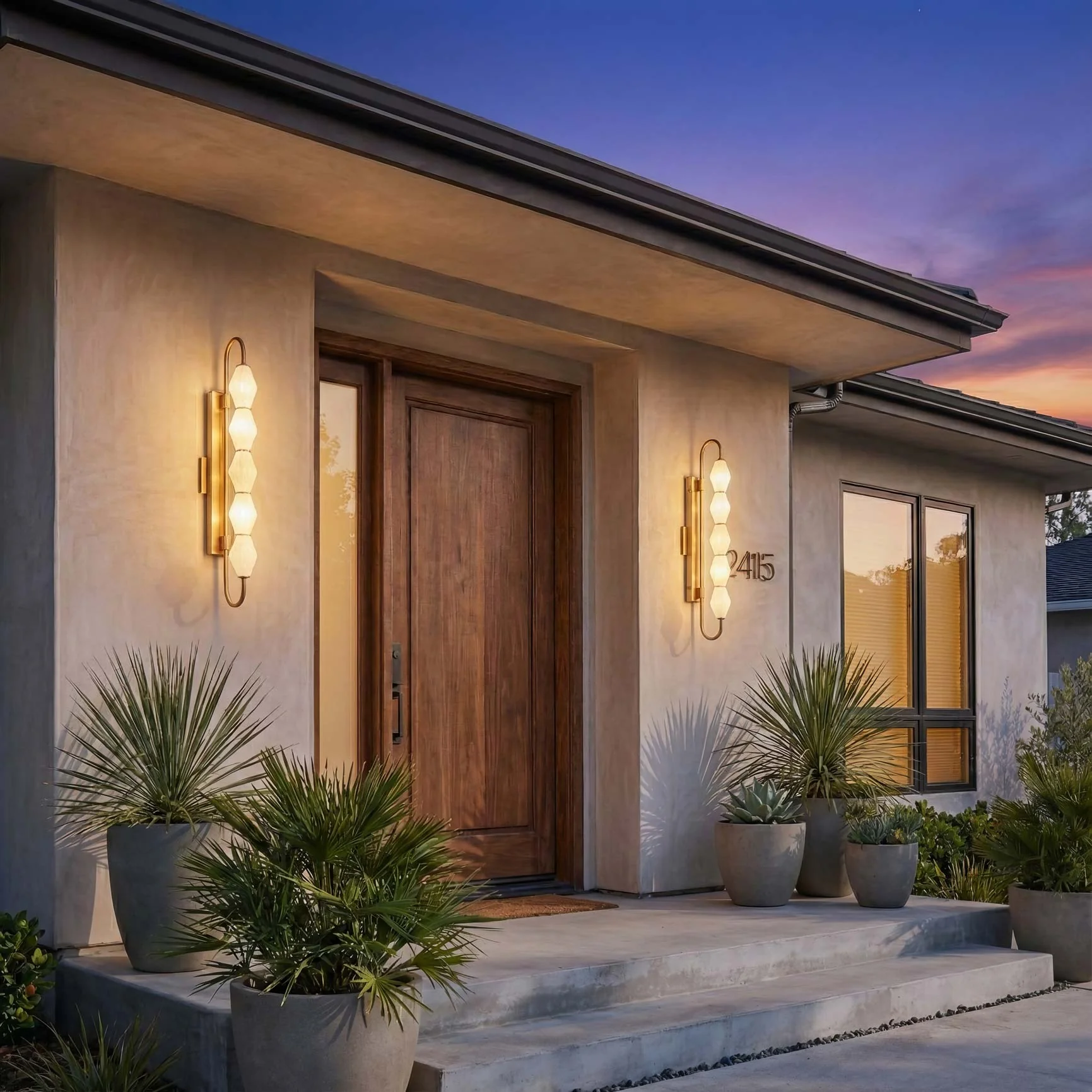 Geode Integrated LED 32in Outdoor Wall in Satin Brushed Gold with Fluted Striped Glass - Image 7