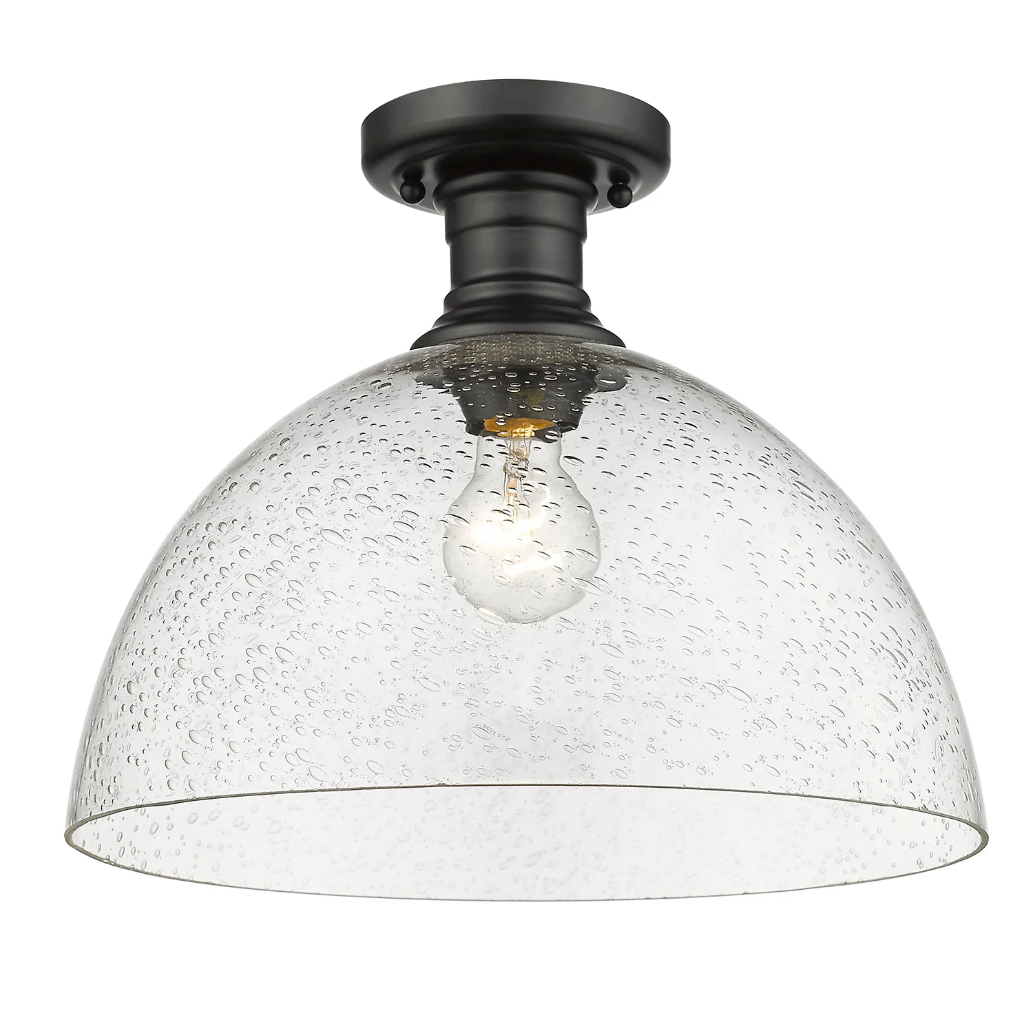 Hines 1-light 14 in Semi-Flush Mount in Matte Black and Seeded Glass