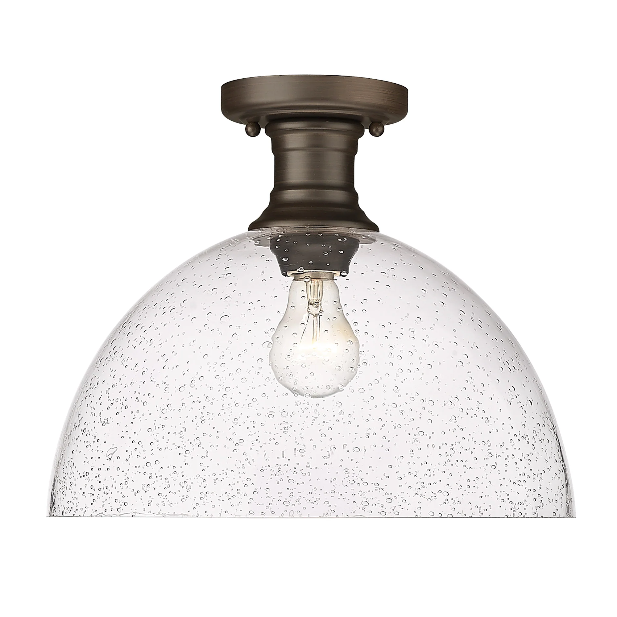 Hines 1-light 14 in Semi-Flush Mount in Rubbed Bronze and Seeded Glass - Image 2
