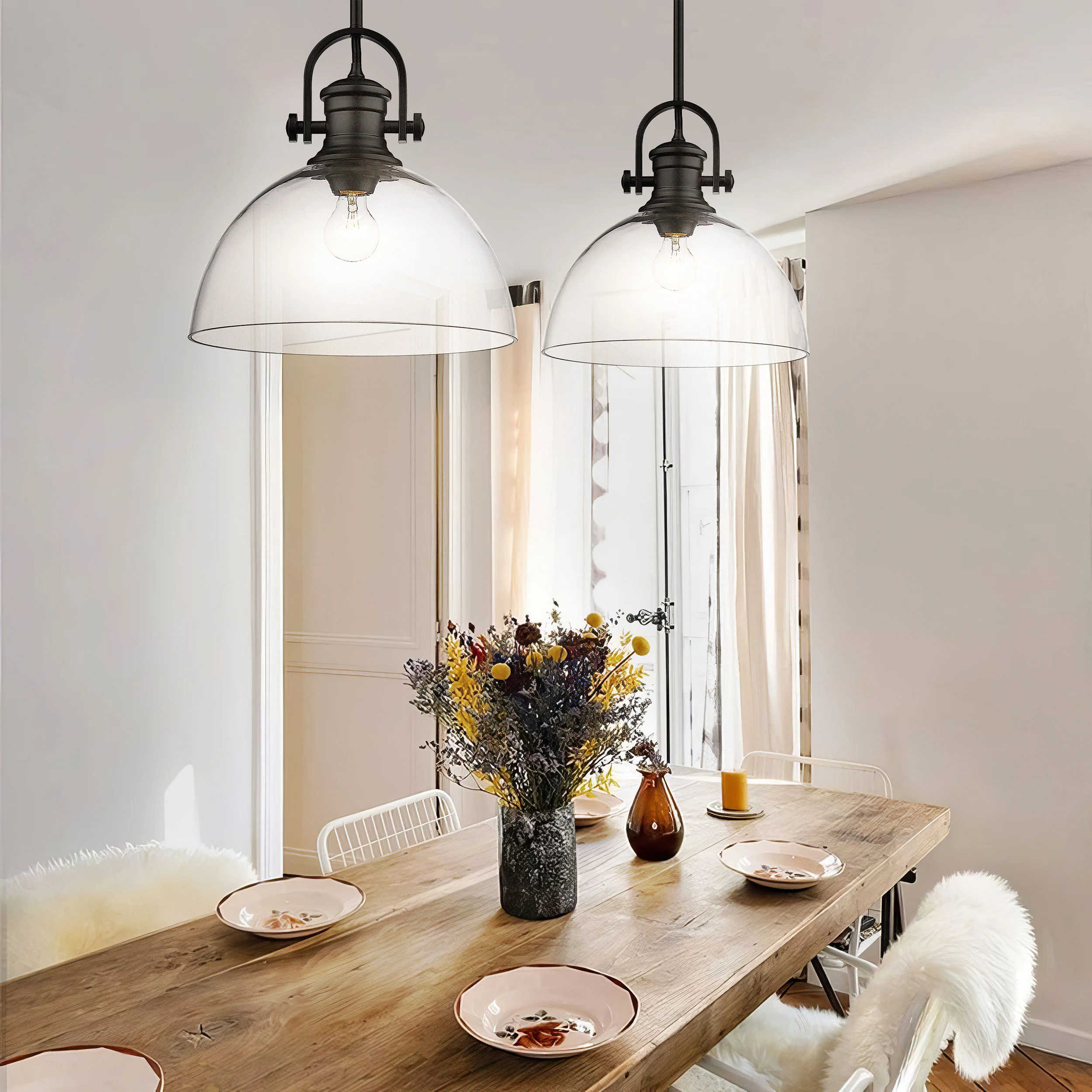 Hines 1-light 14in Pendant in Matte Black and Clear Glass - Image 4