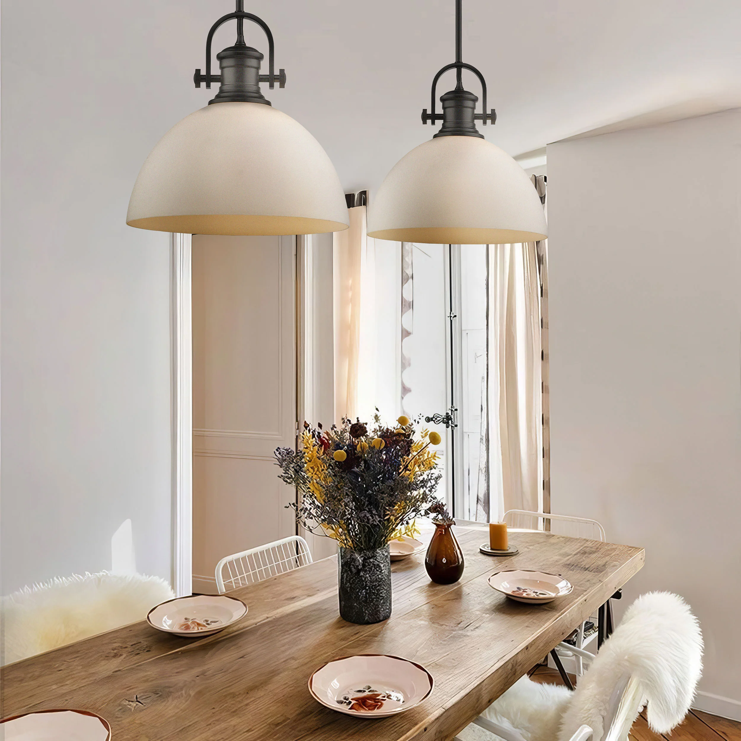 Hines 1-light 14in Pendant in Matte Black and Opal Glass - Image 5