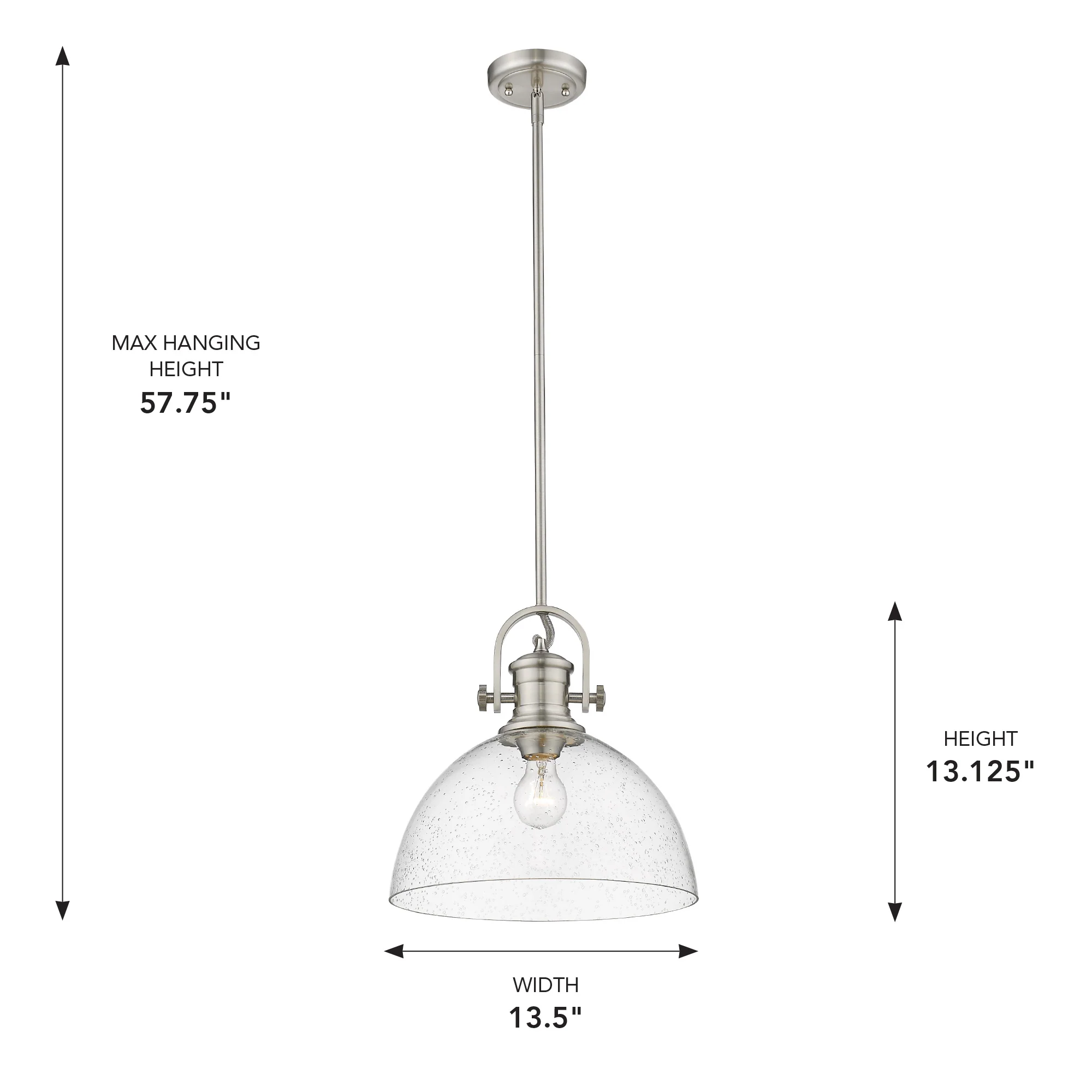 Hines 1-light 14in Pendant in Pewter and Seeded Glass - Image 4