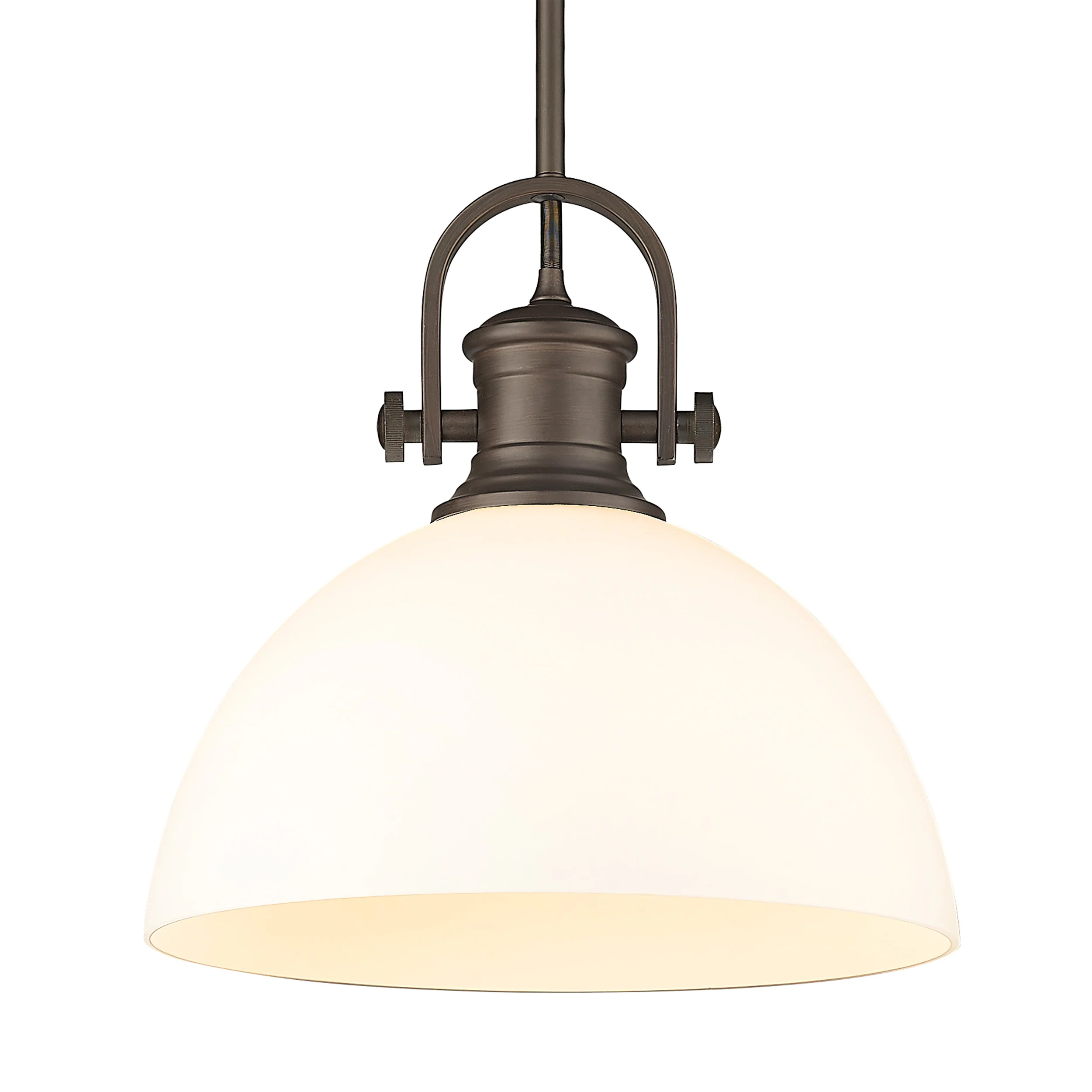Hines 1-light 14in Pendant in Rubbed Bronze and Opal Glass